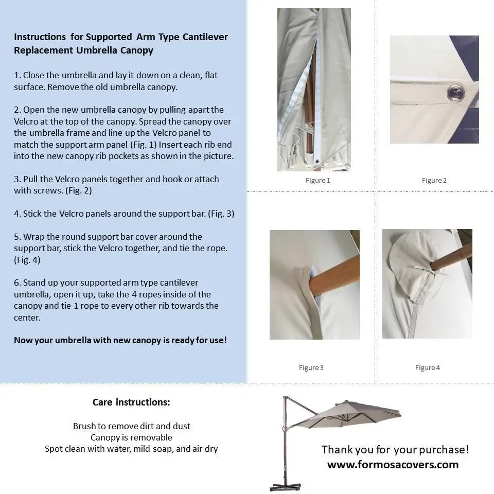 10ft 8 Rib Cantilever Supporting Bar Umbrella Replacement Canopy