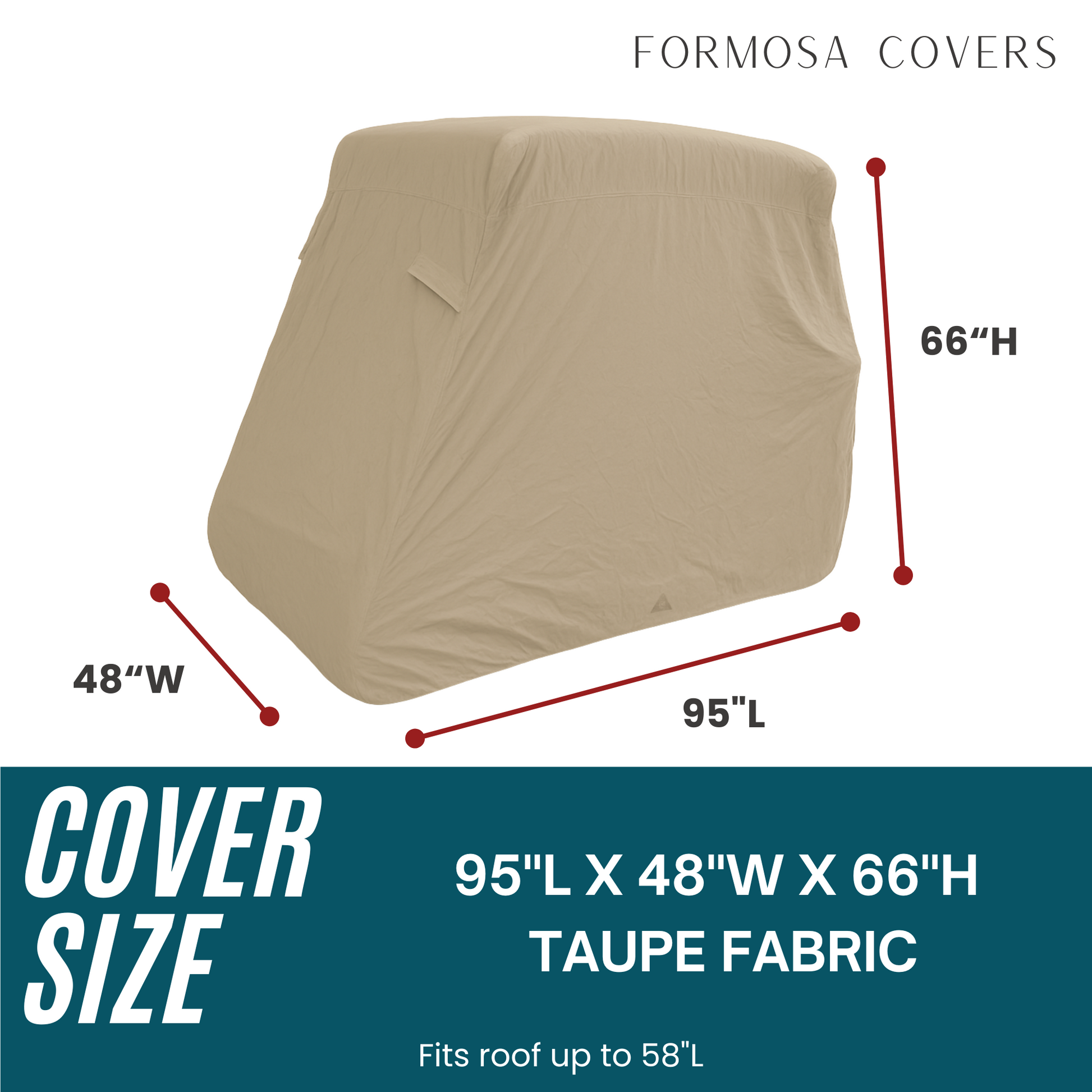 Golf Cart Storage Cover for EZGO, Club Car & Yamaha – Taupe Heavy-Duty Waterproof UV-Treated Polyester for 2, 4, and 6-Passenger Carts (Fits Roofs 58"–140")