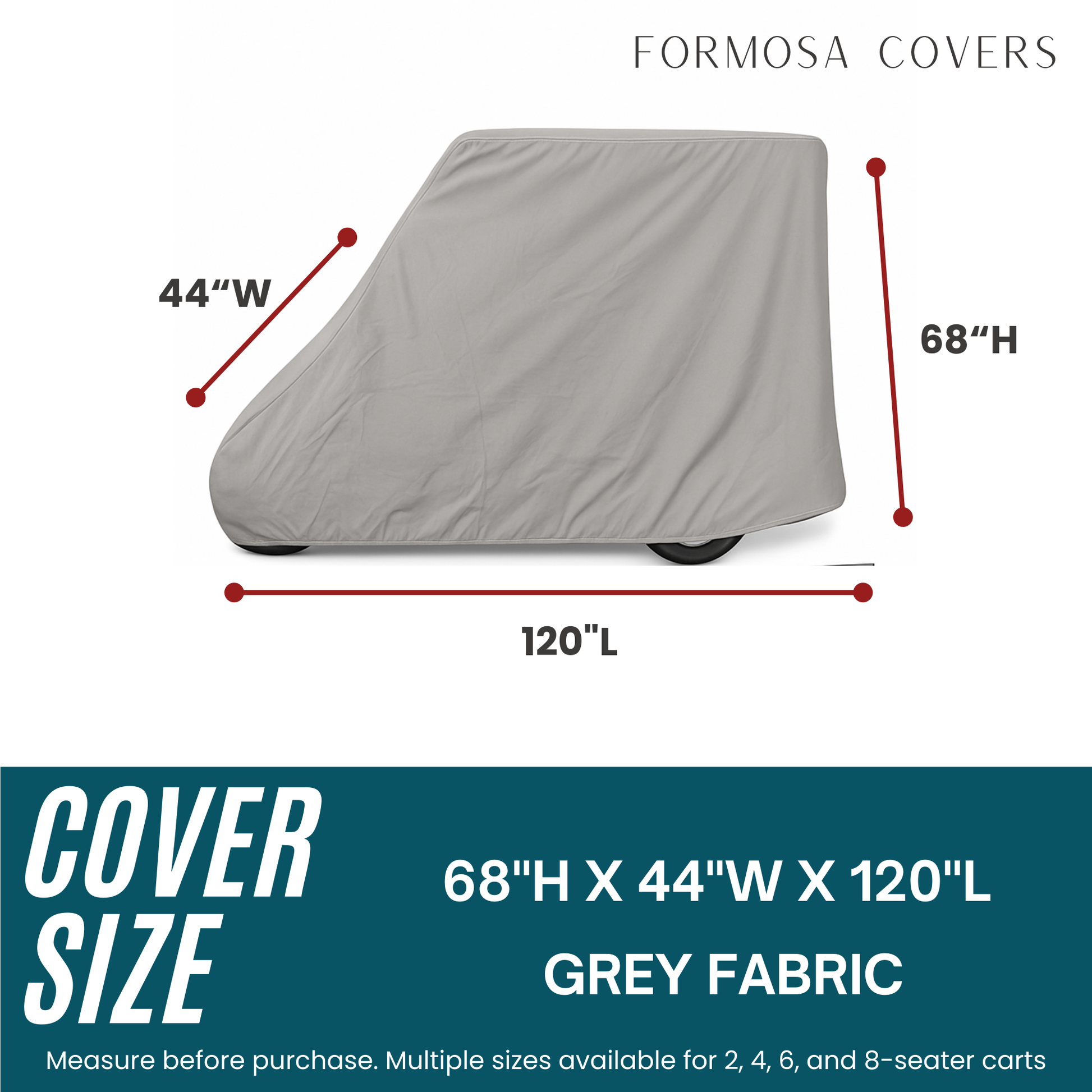 2 Passenger Golf Cart Storage Cover for E-Z-GO 2FIVE in Grey