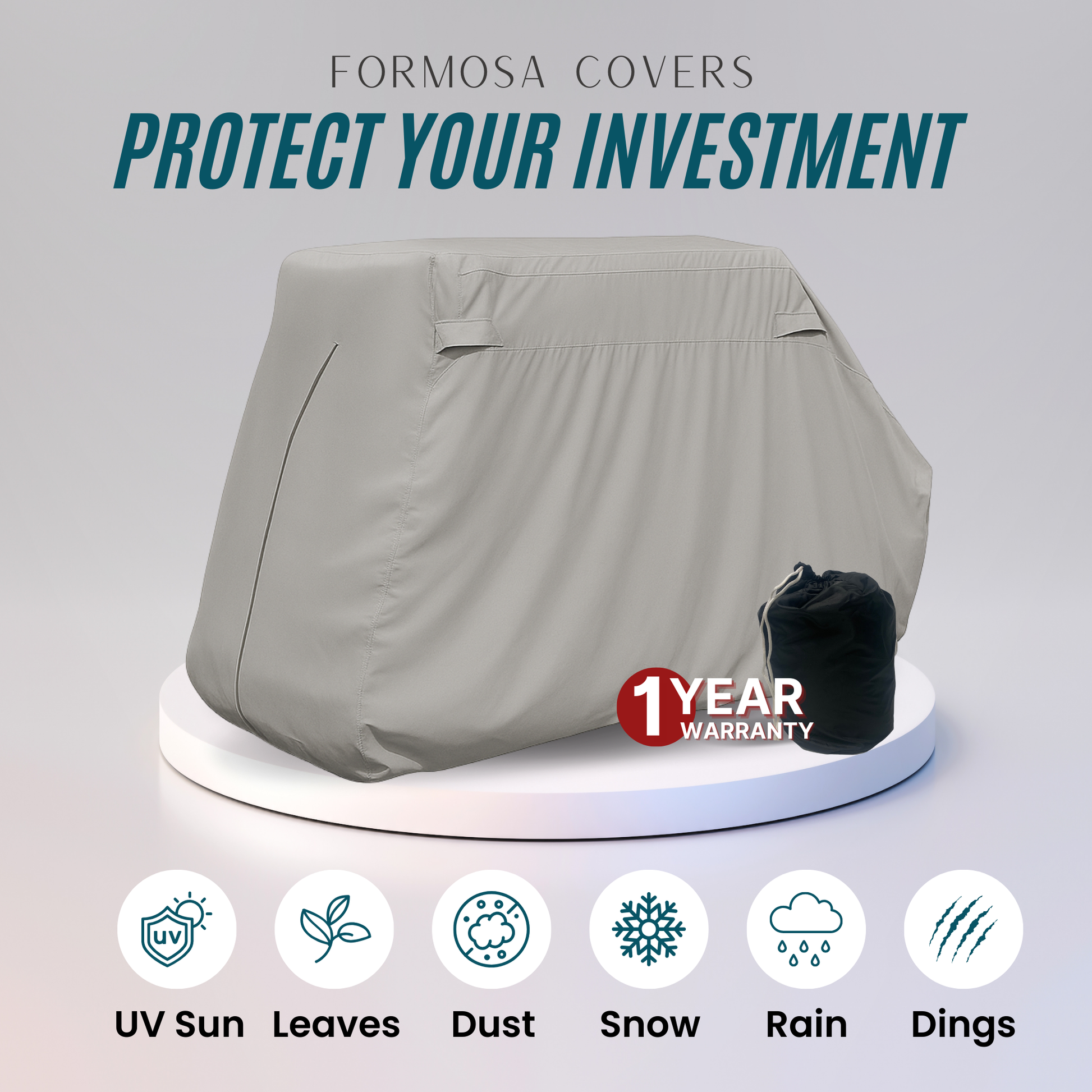 Golf Cart Storage Cover for EZGO, Club Car, Yamaha G (Short Roof, 58"L) - 4 Passenger - Grey