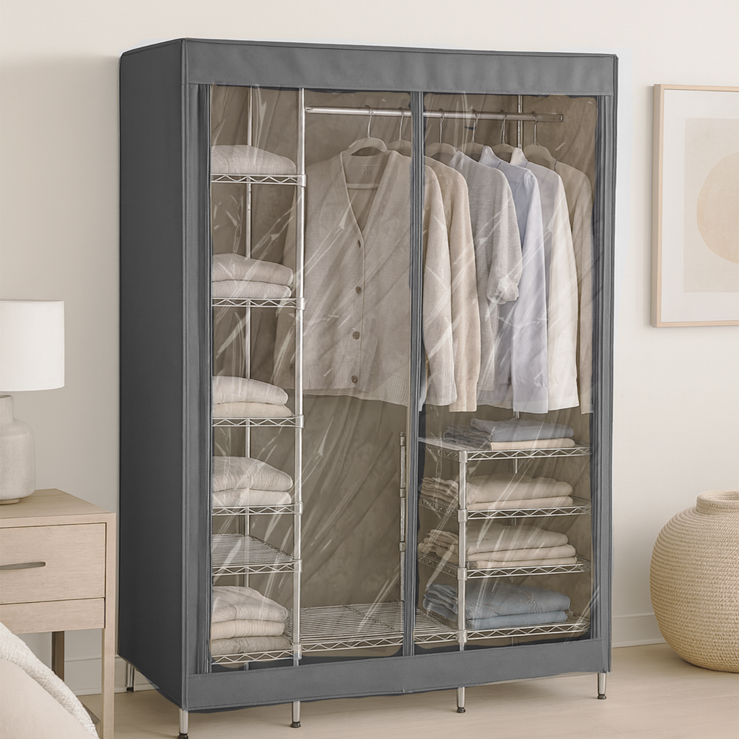 Garment Rack Cover – Protective Fabric Cover for Wire Closet Racks | See-Through & Charcoal Grey | 30-72 inches