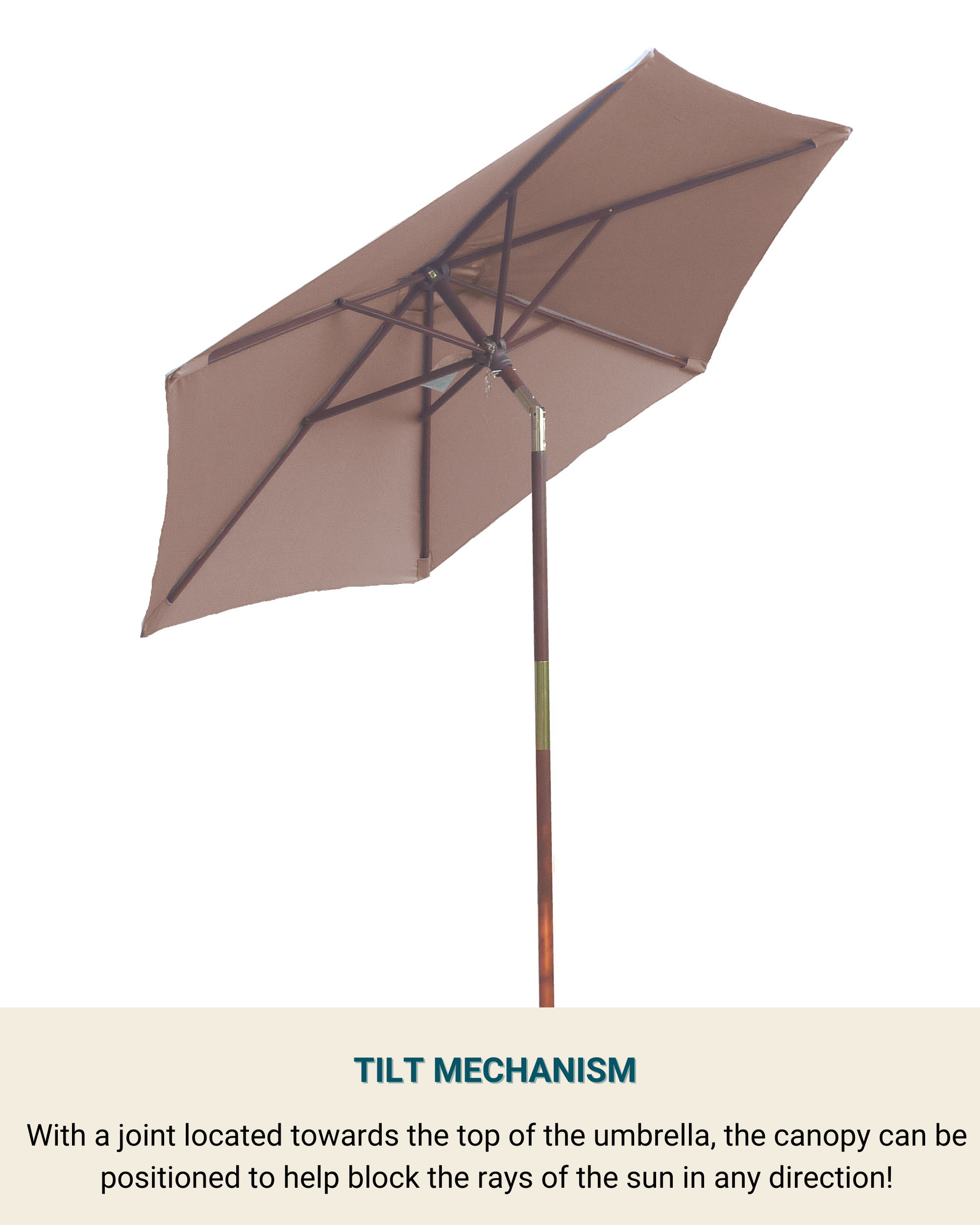 7ft Standard Wooden Market Patio Umbrella with Tilt Mechanism