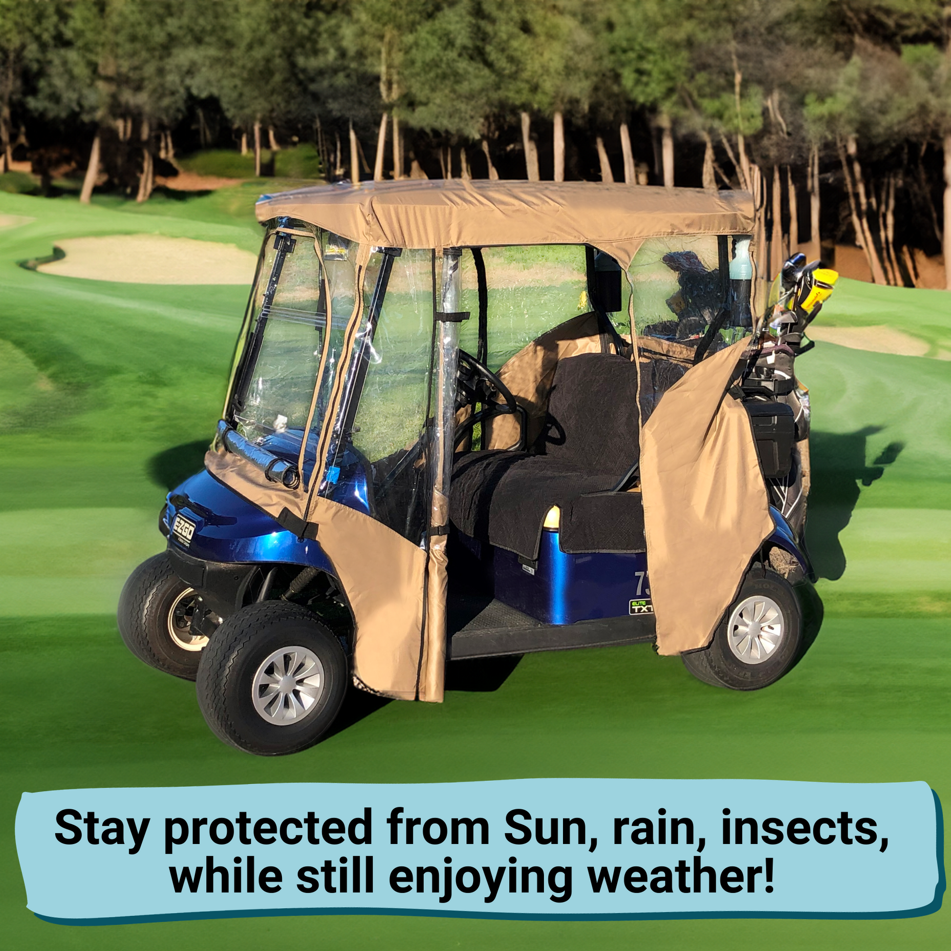 2 Passengers Driving Enclosure Roof 56" - 60" Straight Down Tail in Taupe Golf Cart Cover