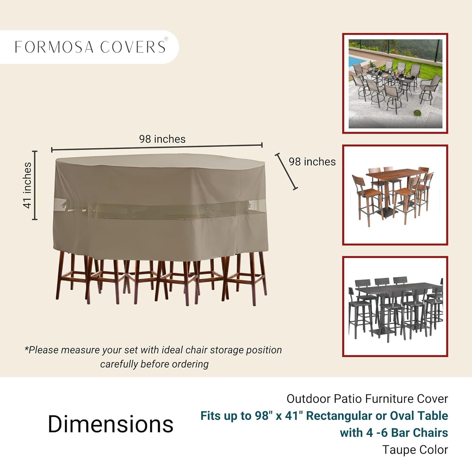 Premium Tight Weave 98" dia x 41"H Bar High Dining Set Cover
