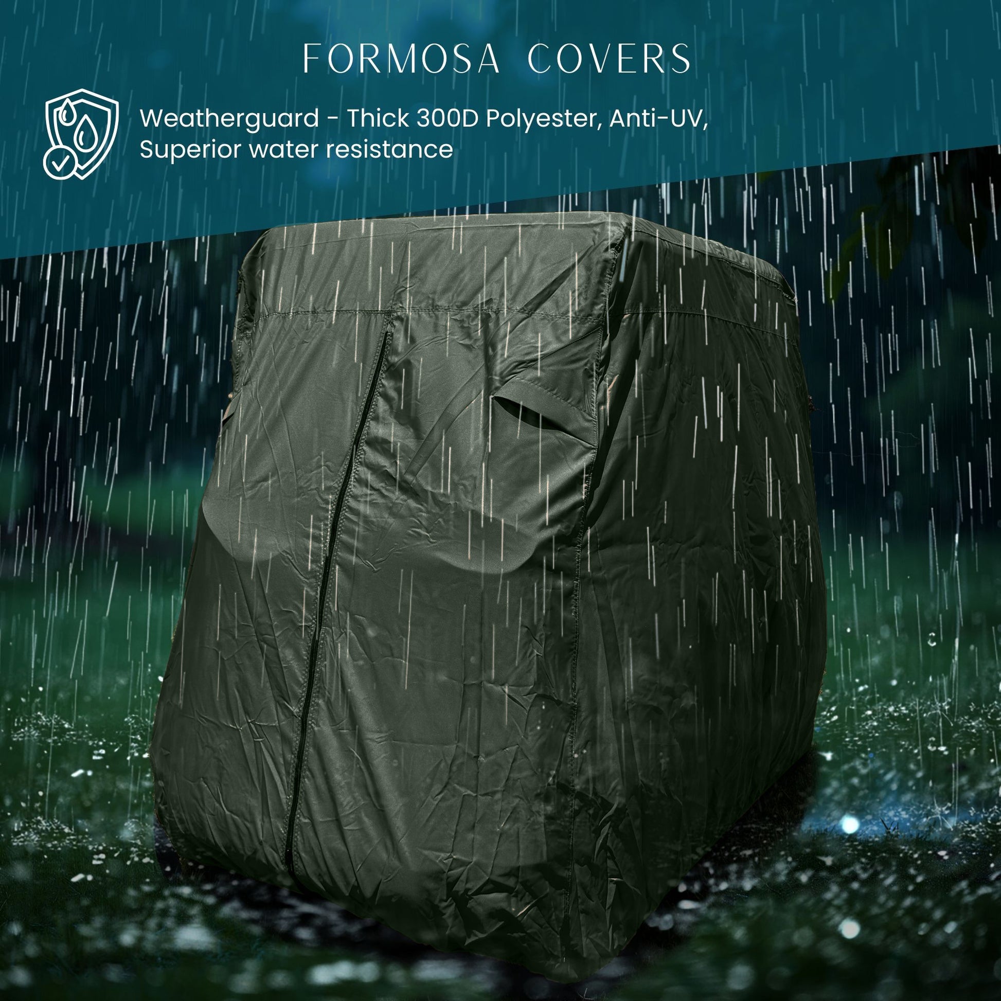 Golf Cart Storage Cover for EZGO, Club Car & Yamaha – Green Heavy-Duty Waterproof UV-Treated Polyester for 2 and 4-Passenger Carts (Fits Roofs 58"–80")