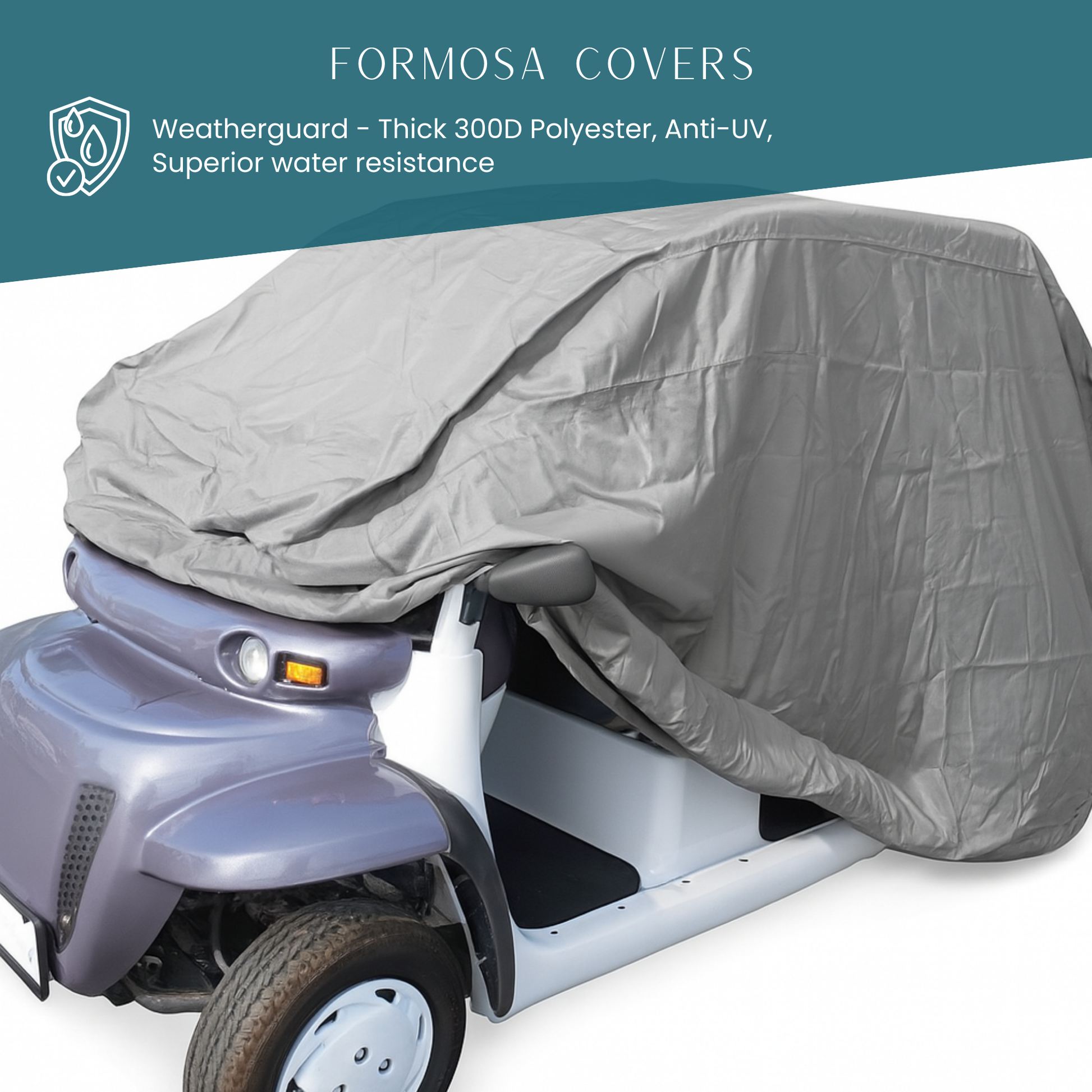 Golf Cart Storage Cover for EZGO, Club Car & Yamaha – Taupe Heavy-Duty Waterproof UV-Treated Polyester for 2, 4, and 6-Passenger Carts (Fits Roofs 58"–140")