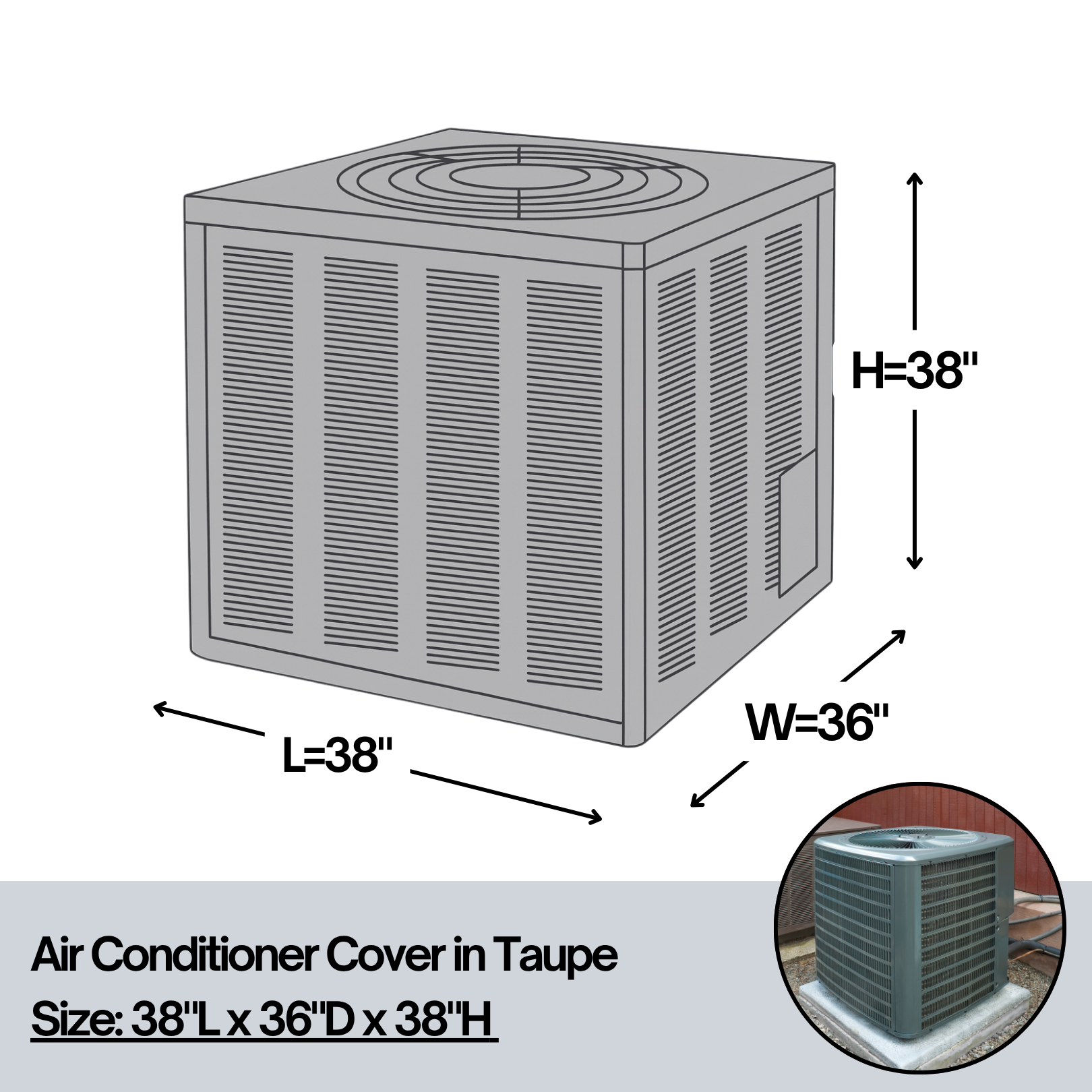 Rectangular Outdoor Air Conditioner Cover - All Weather AC Unit Cover - Extra Large - 38"L x 36"W x 38"H