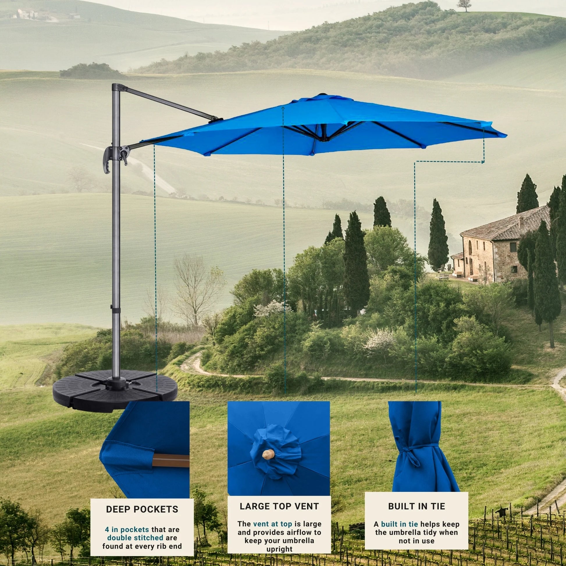 10ft 8 Rib Cantilever Supporting Bar Umbrella Replacement Canopy