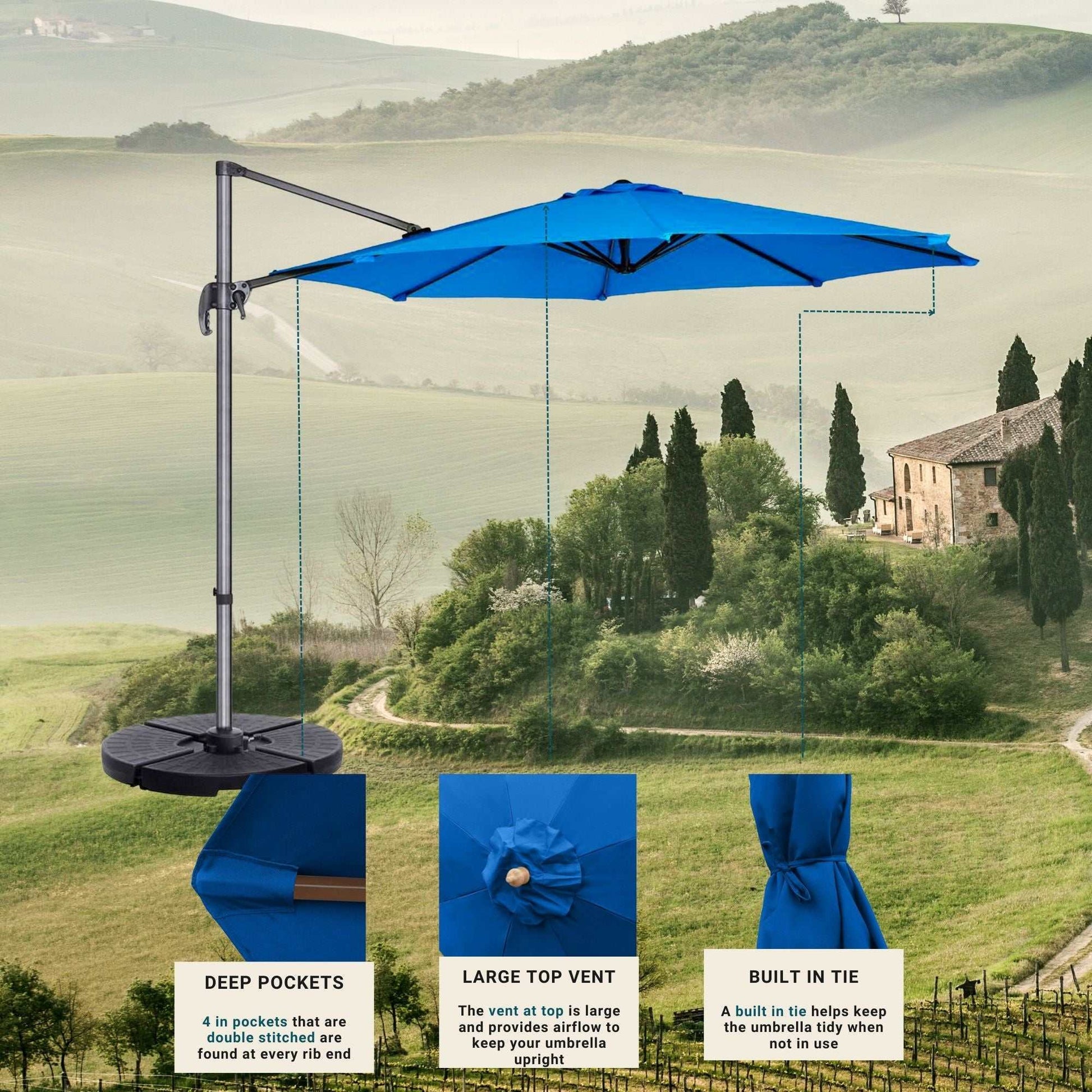 11ft 8 Ribs Cantilever Supporting Bar Umbrella Replacement Canopy