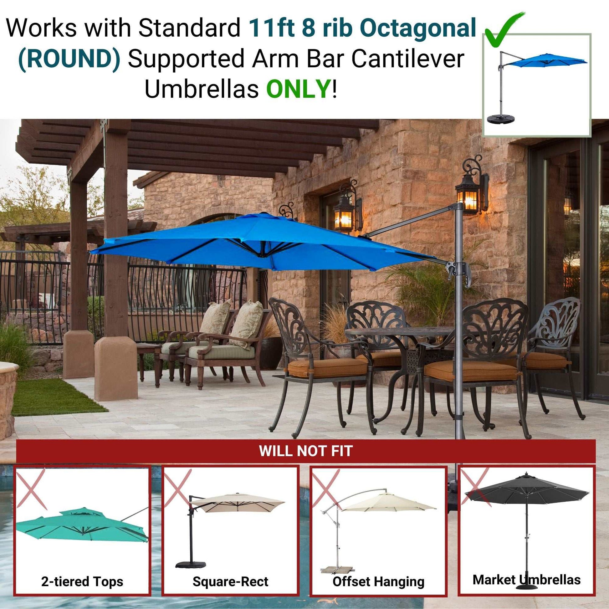 11ft 8 Ribs Cantilever Supporting Bar Umbrella Replacement Canopy