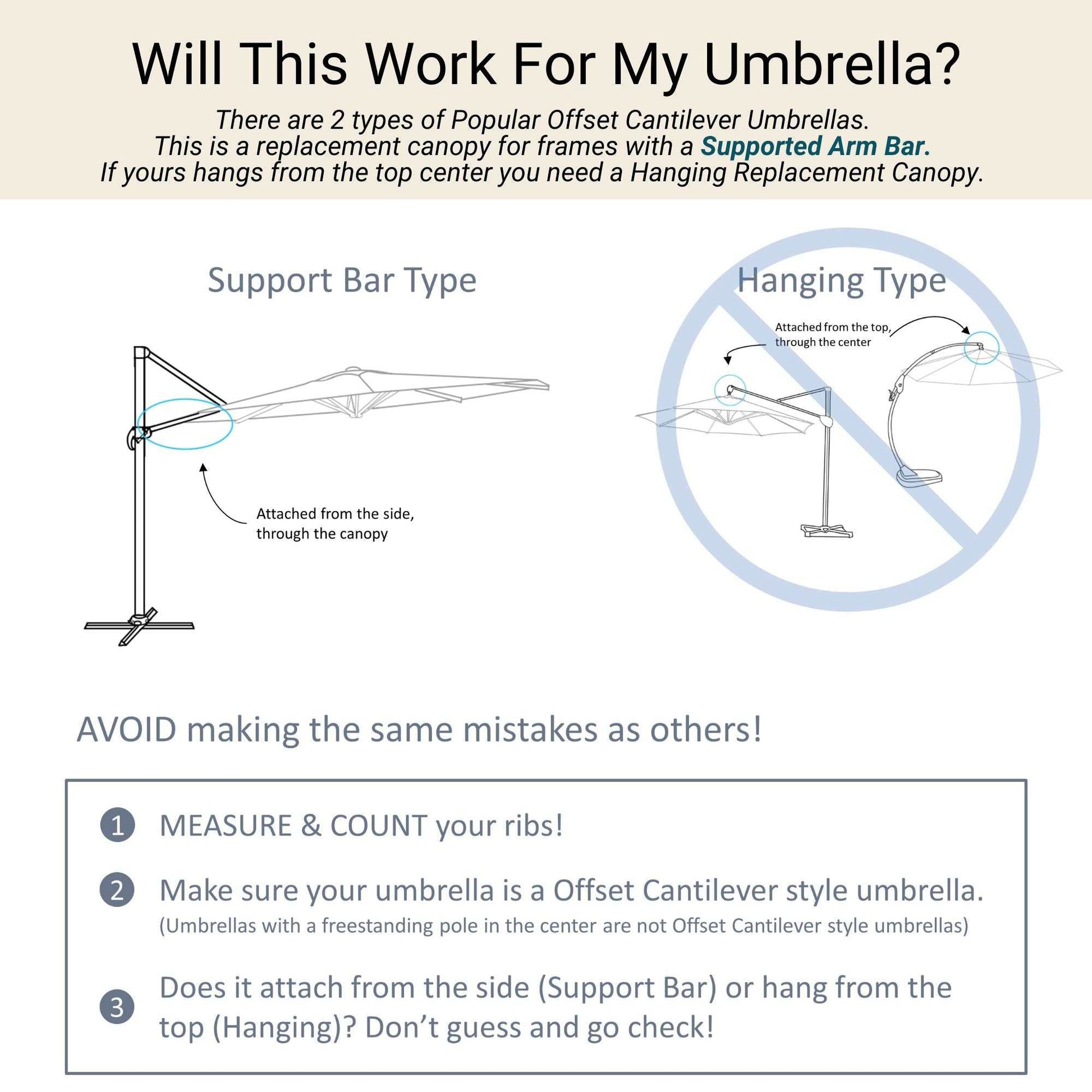11ft 8 Ribs Cantilever Supporting Bar Umbrella Replacement Canopy