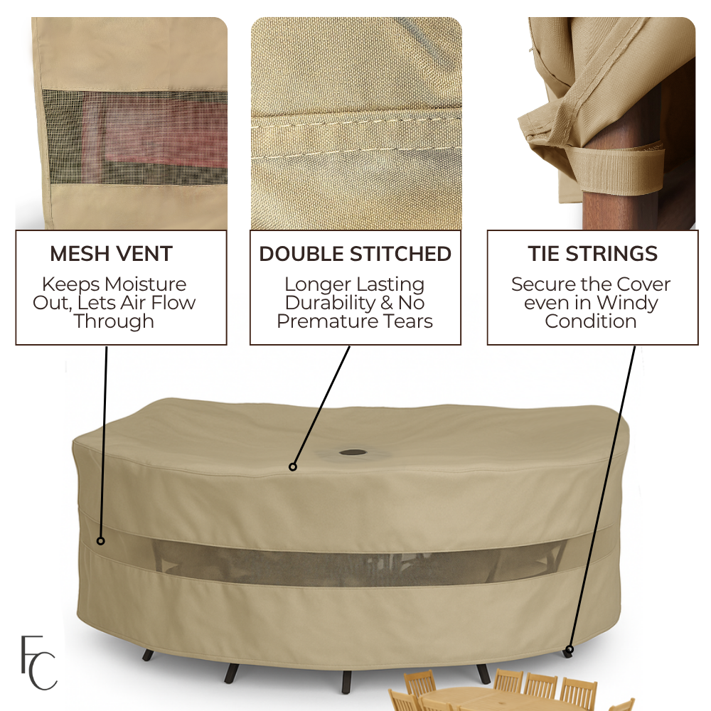 Premium Tight Weave 110"L x 65"'W x 38"H Oval / Rectangular Table Chairs Set Cover