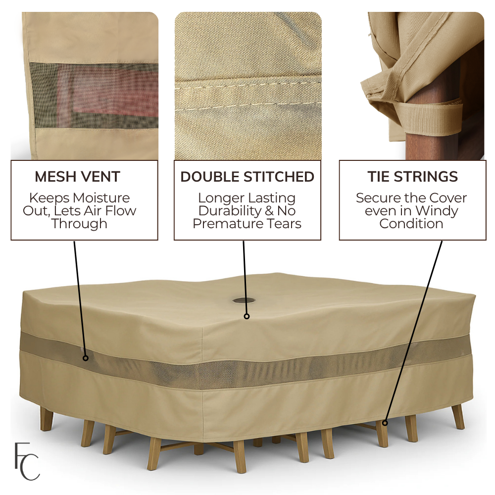 Ultra large Patio Set Cover 160"L x 90"W Fits Rectangular or Oval Table Set, Center hole for umbrella