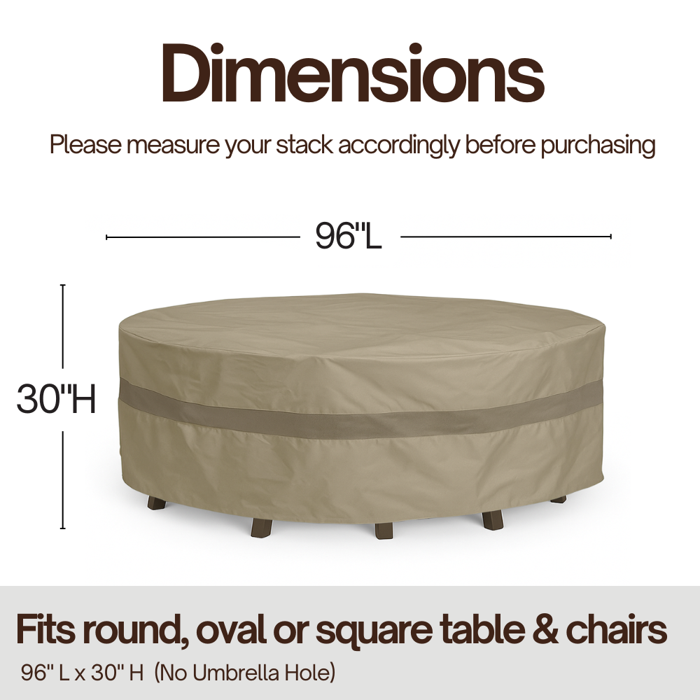 Premium Tight Weave 96"Diameter x30"H Round/Square Table and Chairs Cover in