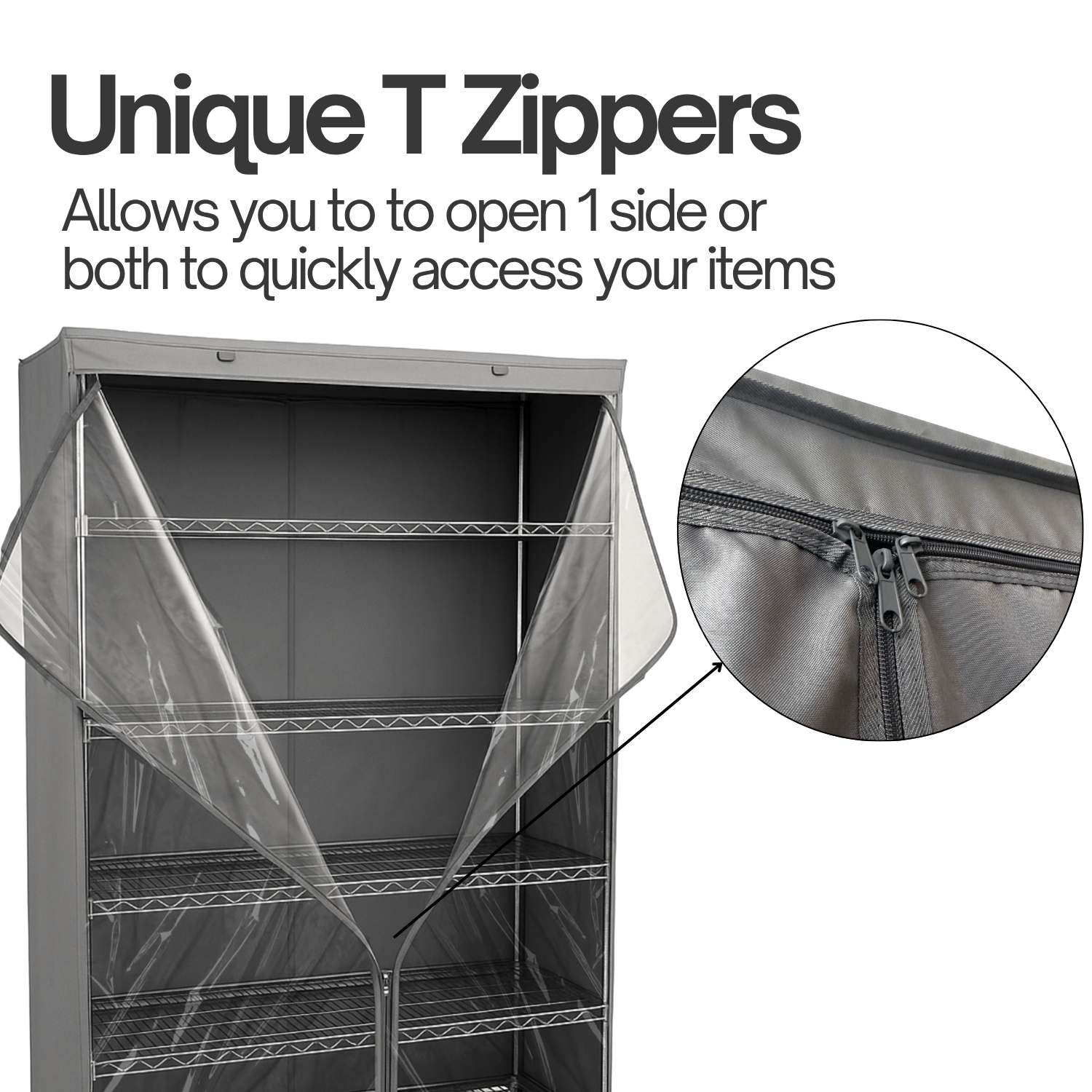 Garment Rack Cover – Protective Fabric Cover for Wire Closet Racks | See-Through & Charcoal Grey | 30-72 inches