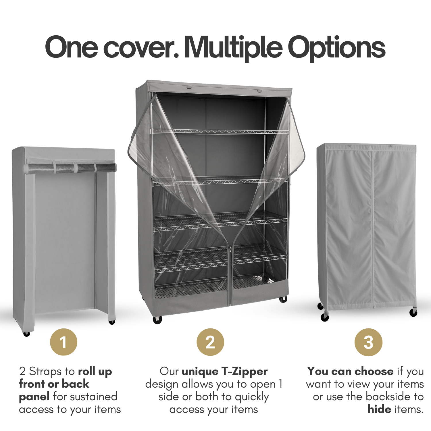 Garment Rack Cover – Protective Fabric Cover for Wire Closet Racks | See-Through & Charcoal Grey | 30-72 inches
