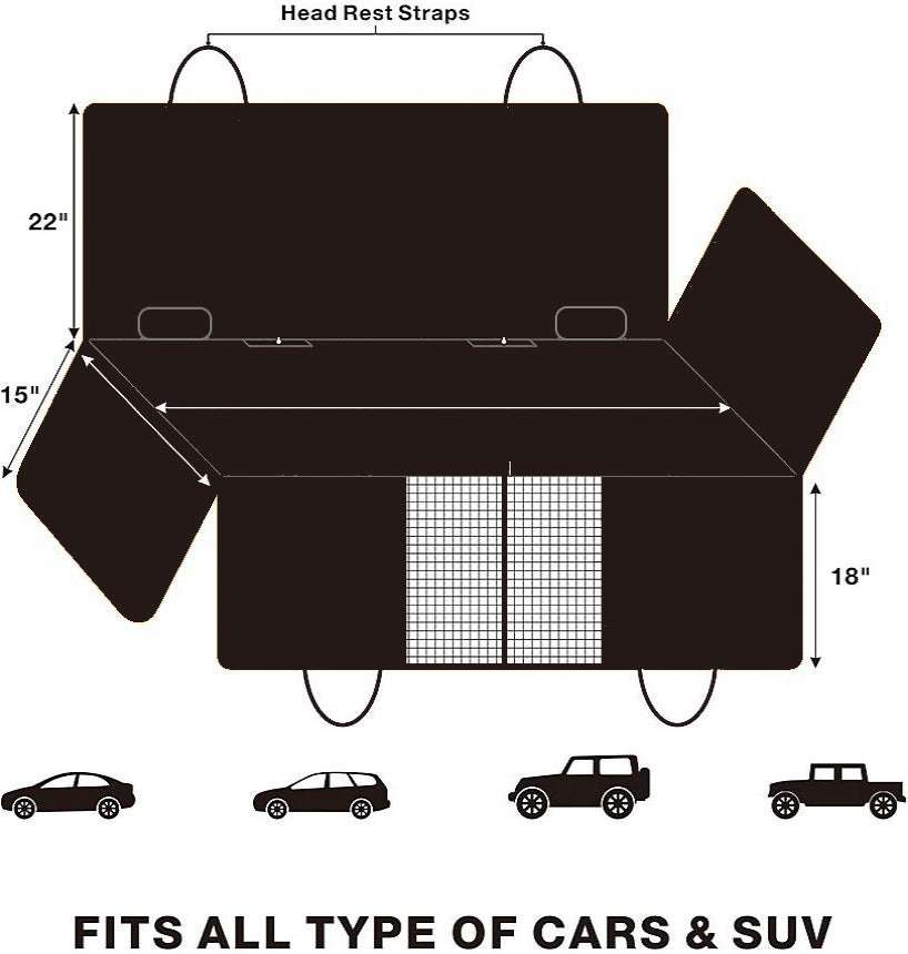 Pet Car Seat Hammock Cover with Mesh Window.