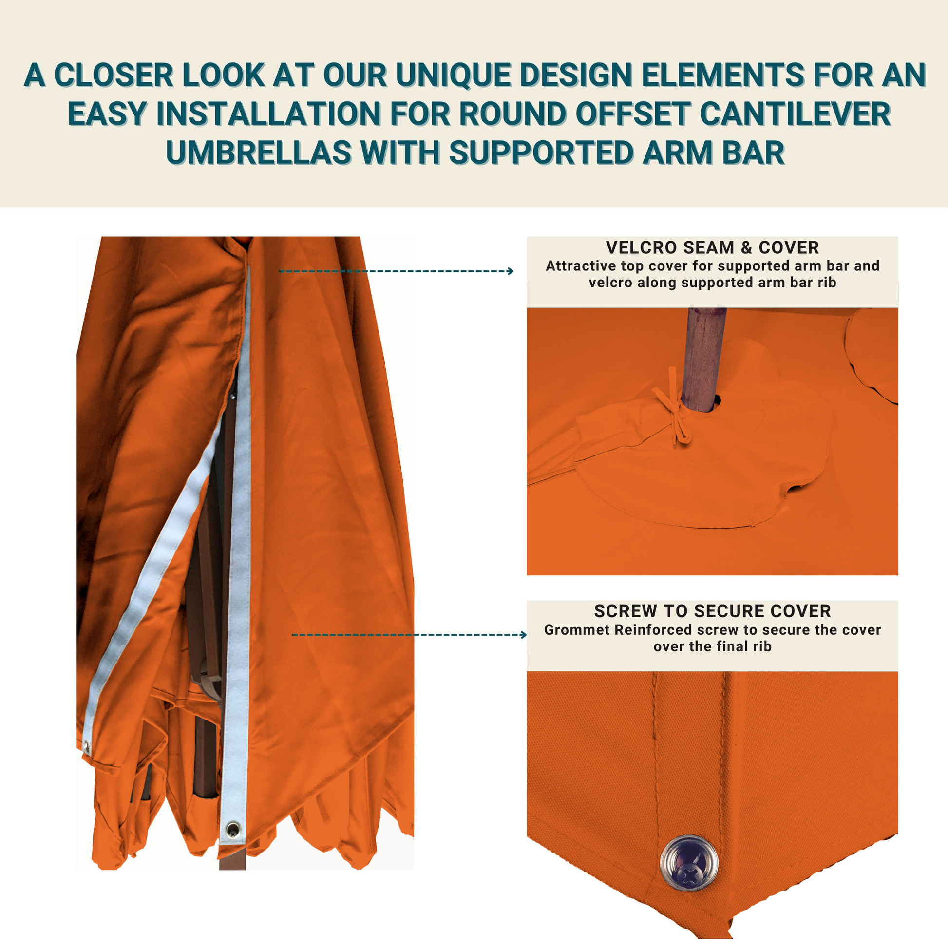 11ft Cantilever Supported Bar Umbrella 8 Rib Replacement Canopy Tuscan Orange.