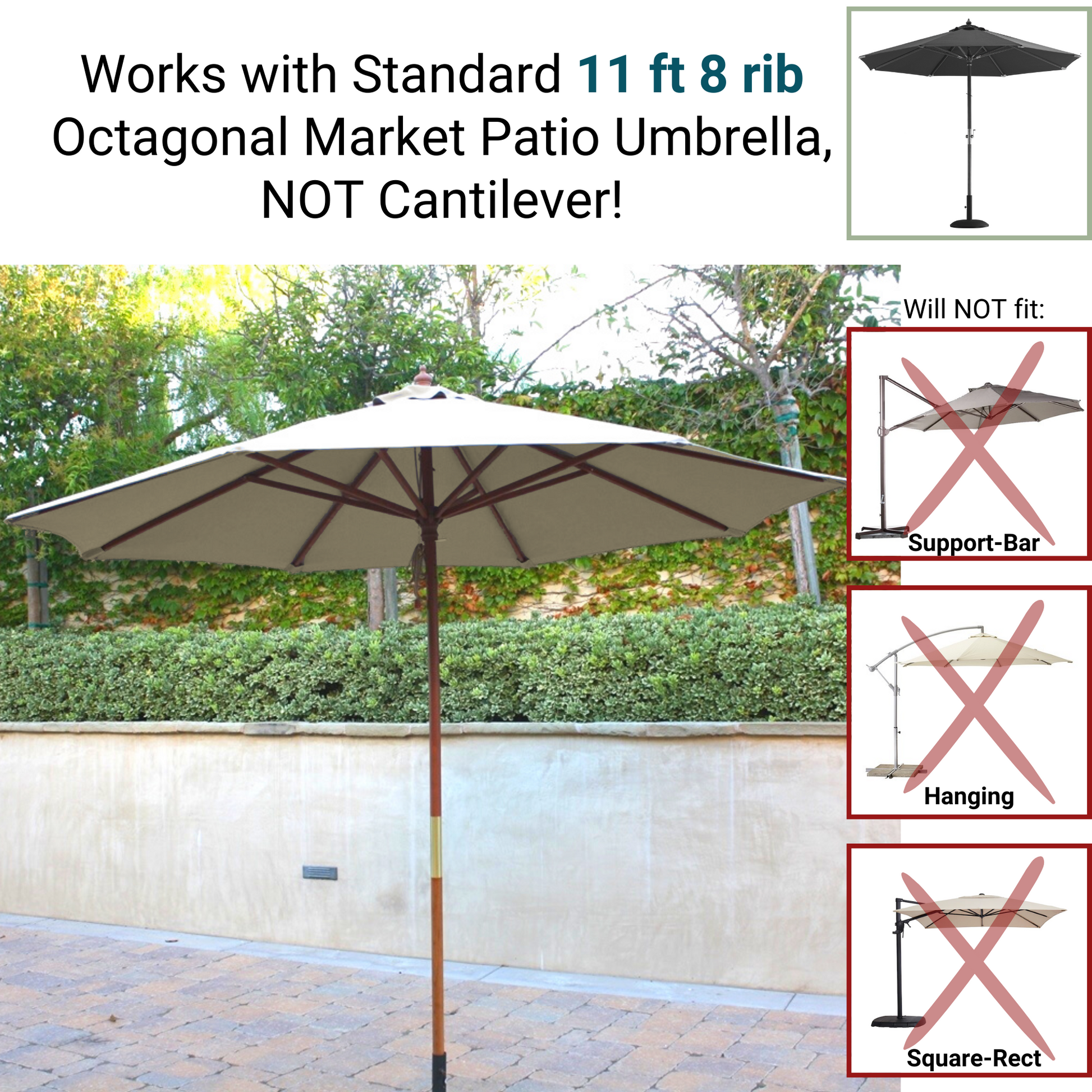 11ft 8 Ribs Market Patio Umbrella Replacement Canopy