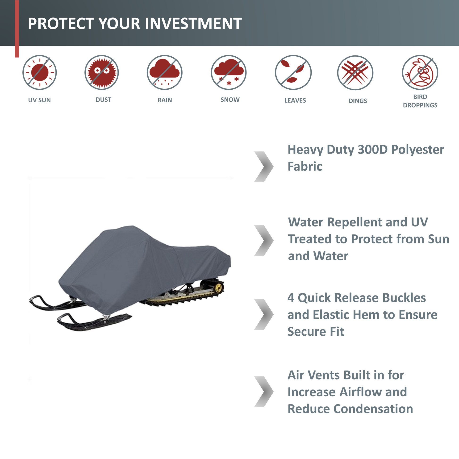 Funda de almacenamiento para motos de nieve, se adapta a longitudes de hasta 125 a 138 pulgadas.