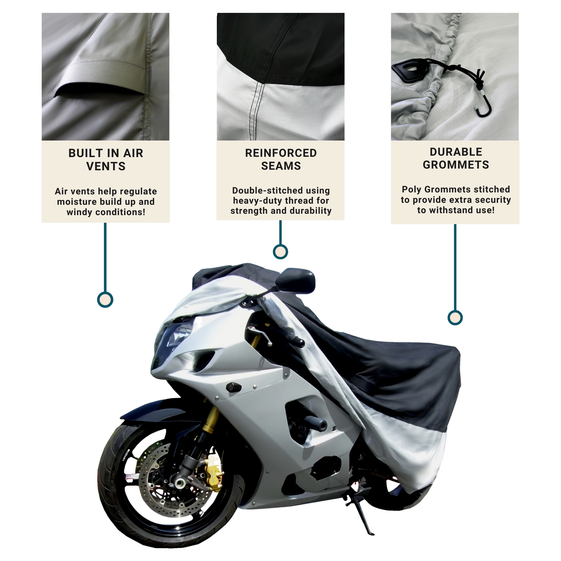 Deluxe Light Weight Motorcycle Cover - Fits up to 108"L (XXL)