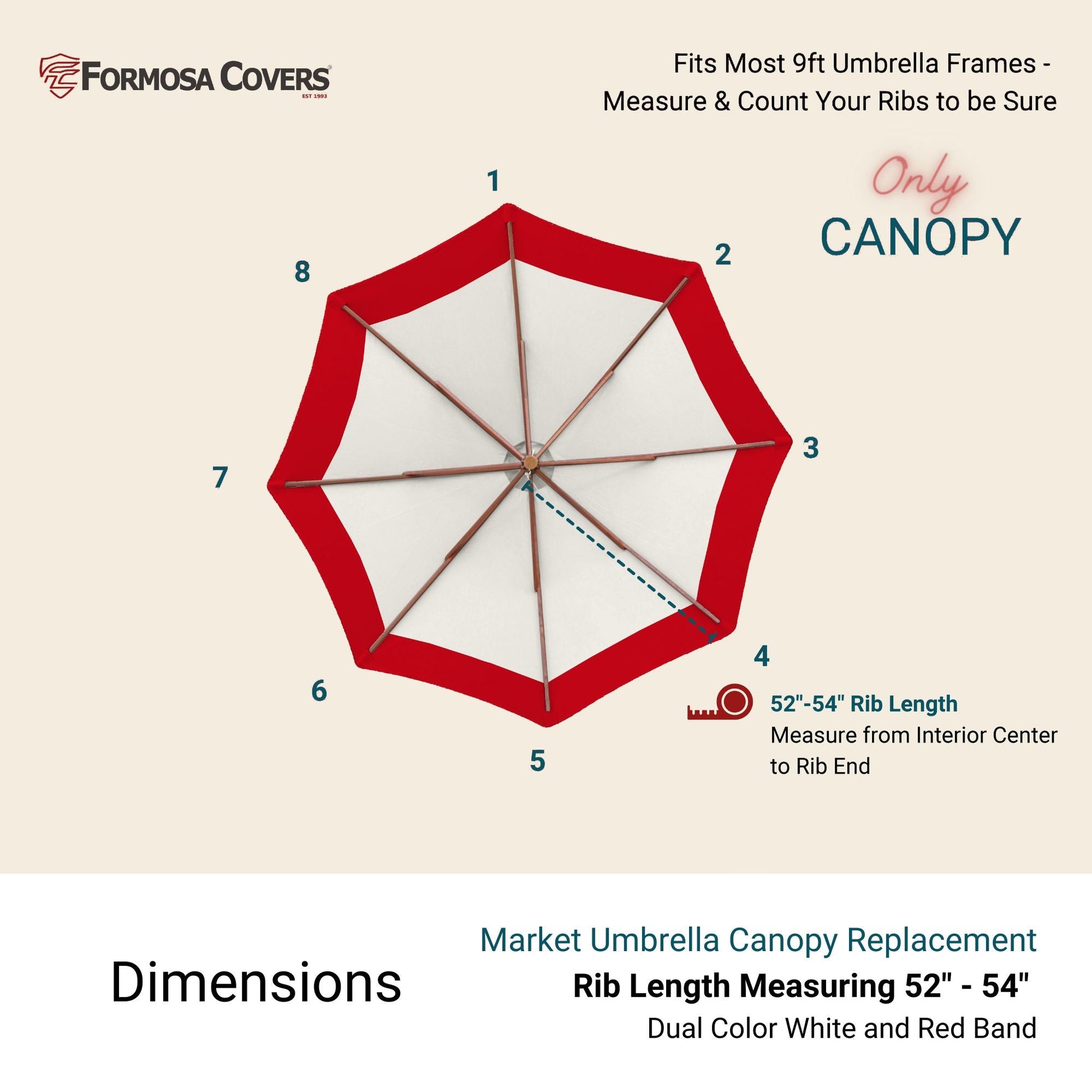 9ft Market Patio Umbrella 8 Rib Replacement Canopy Duet Red