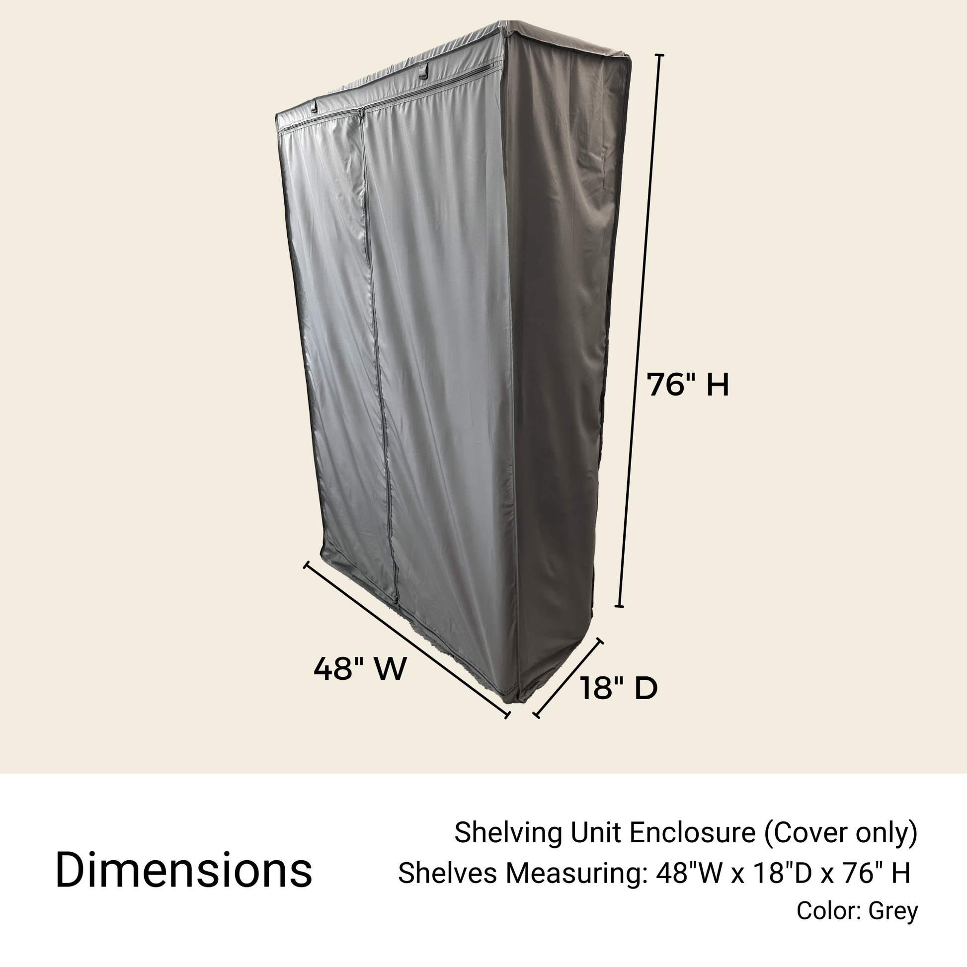 Storage Shelving Unit Enclosure, fits racks 48"W x 18"D x 76"H in Grey (With Wheels)