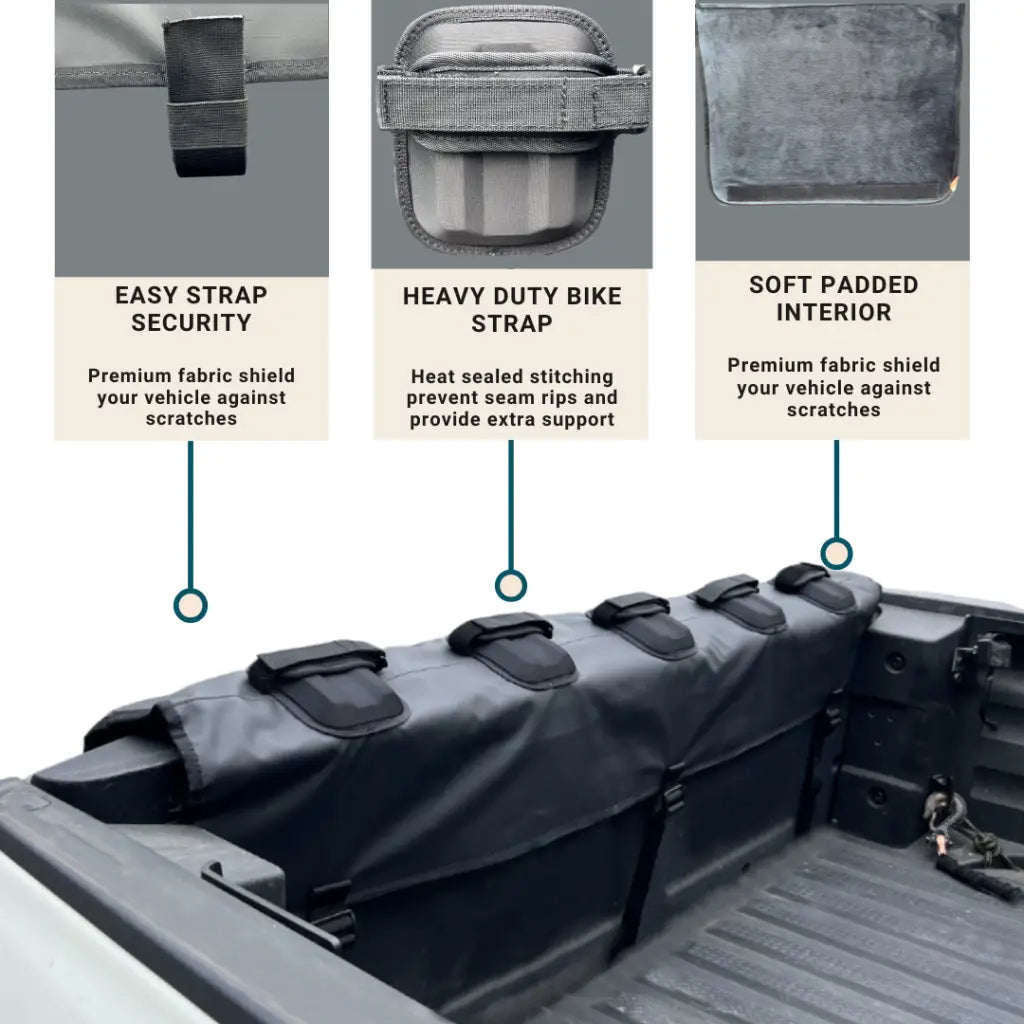 Almohadilla para portón trasero de 5 bicicletas para caja de camioneta (132 cm de largo x 80 cm de ancho)