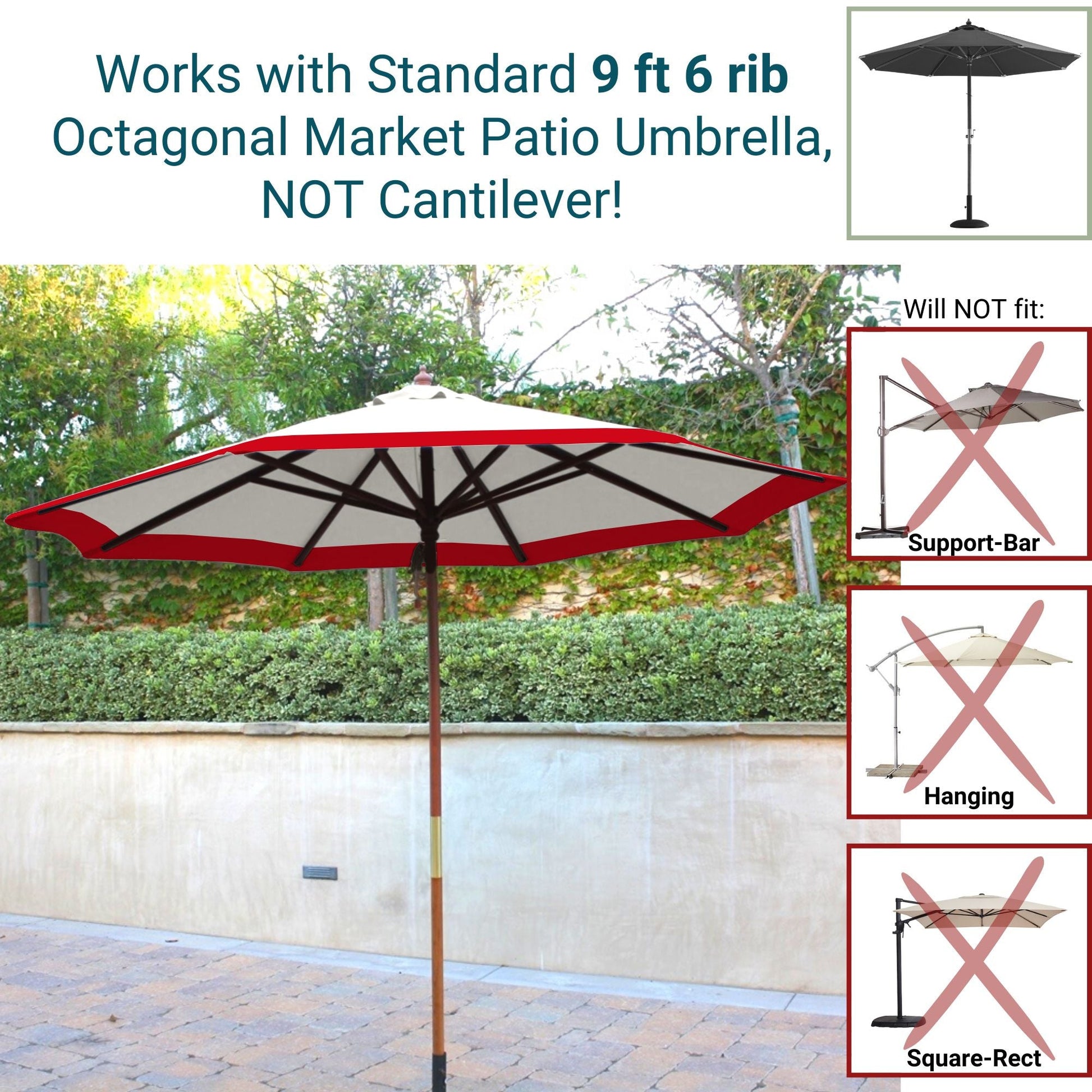 9ft Market Patio Umbrella 6 Rib Replacement Canopy Duet Red