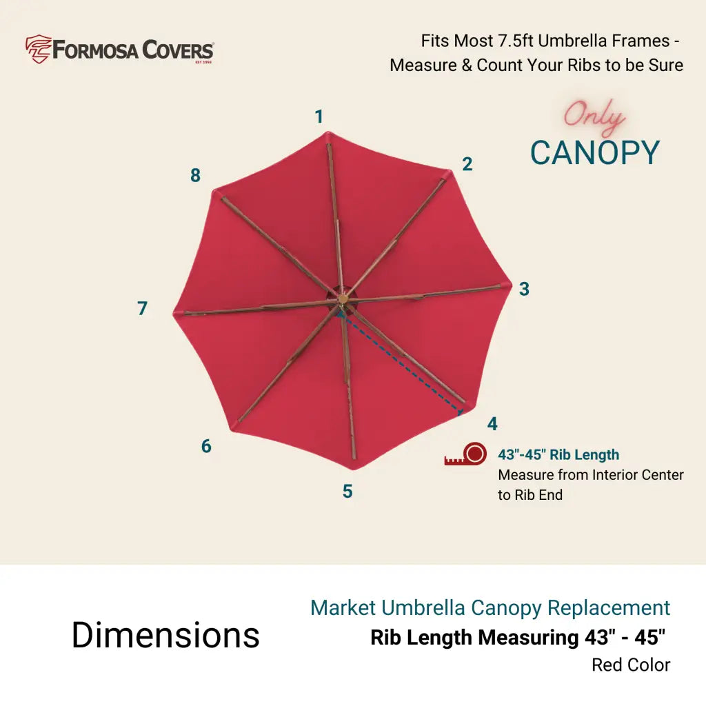 7.5 ft Market Patio Umbrella 8 Rib Replacement Canopy Red