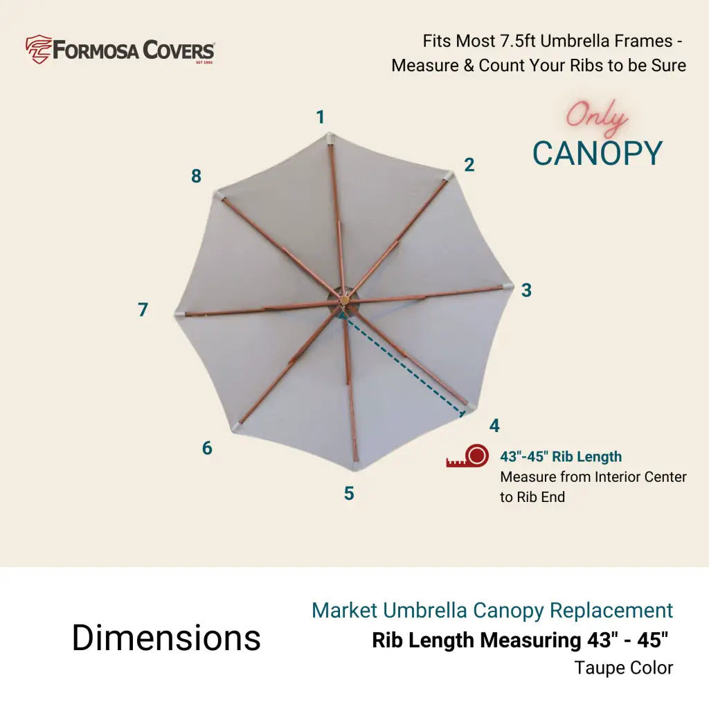 Sombrilla de patio Market de 7.5 pies con dosel de repuesto de 8 varillas, color topo