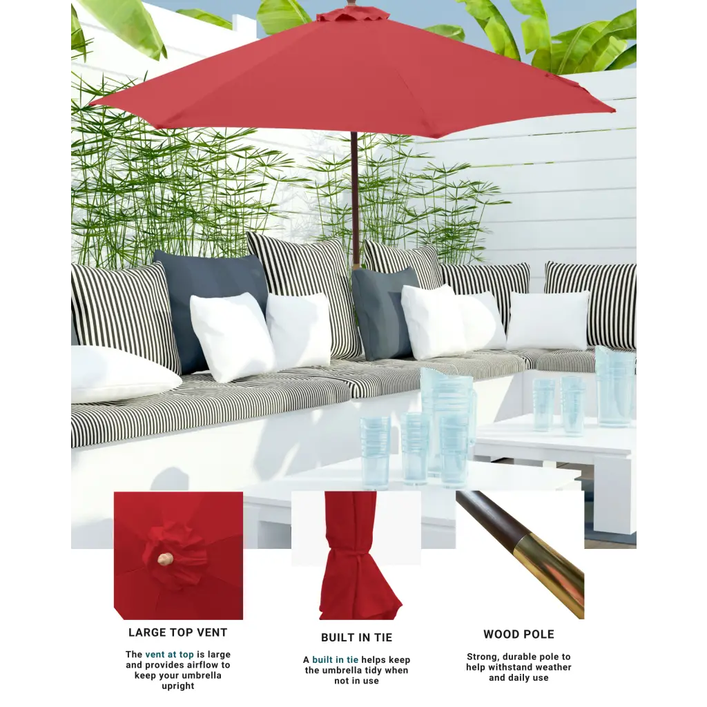 7ft Wooden Patio Garden Market Umbrella with Tilt Mechanism Brick Red.