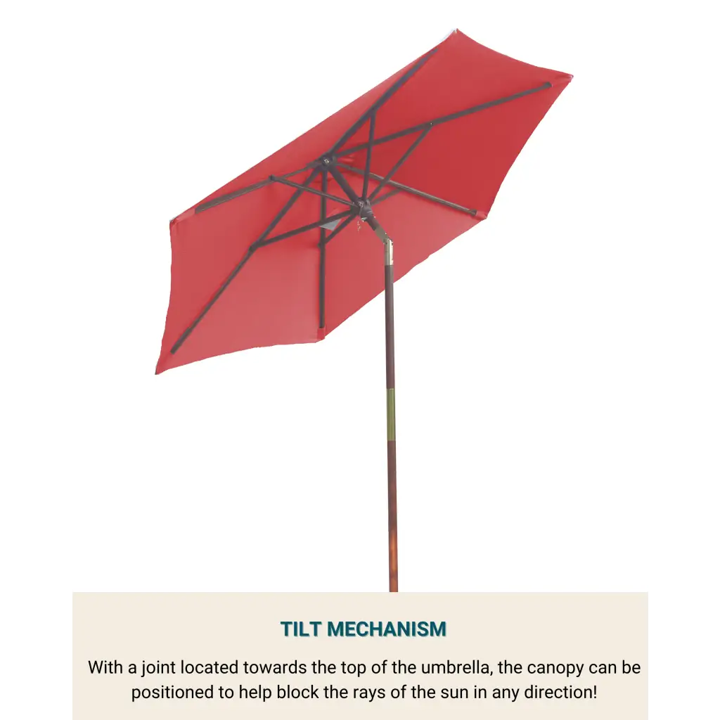 7ft Wooden Patio Garden Market Umbrella with Tilt Mechanism Brick Red.