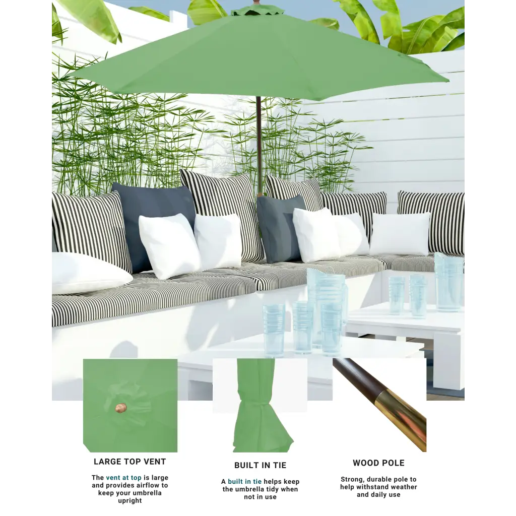 7ft Wooden Patio Garden Market Umbrella with Tilt Mechanism Sage Green.