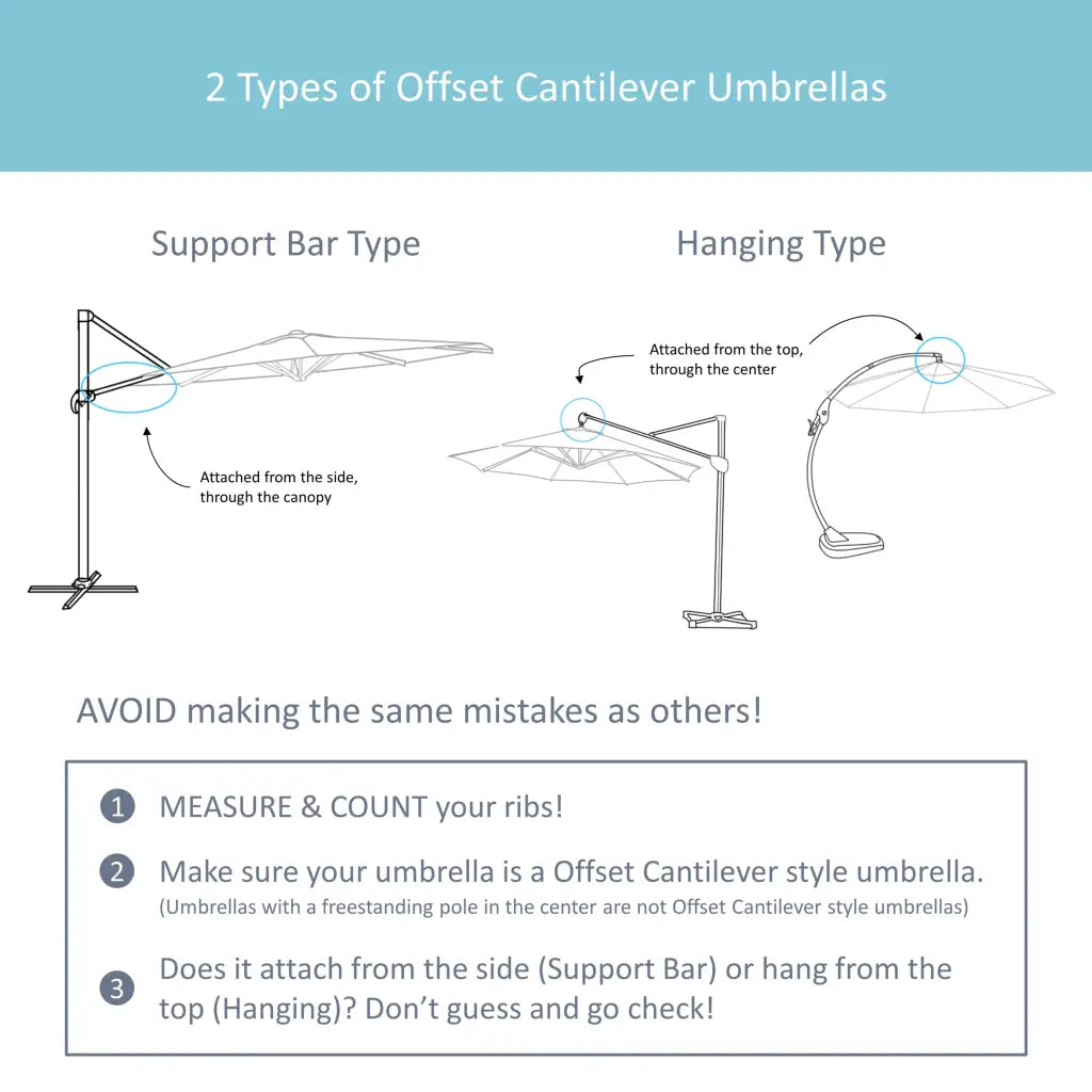 9 ft Cantilever Hanging Umbrella 6 Rib Replacement Canopy Taupe