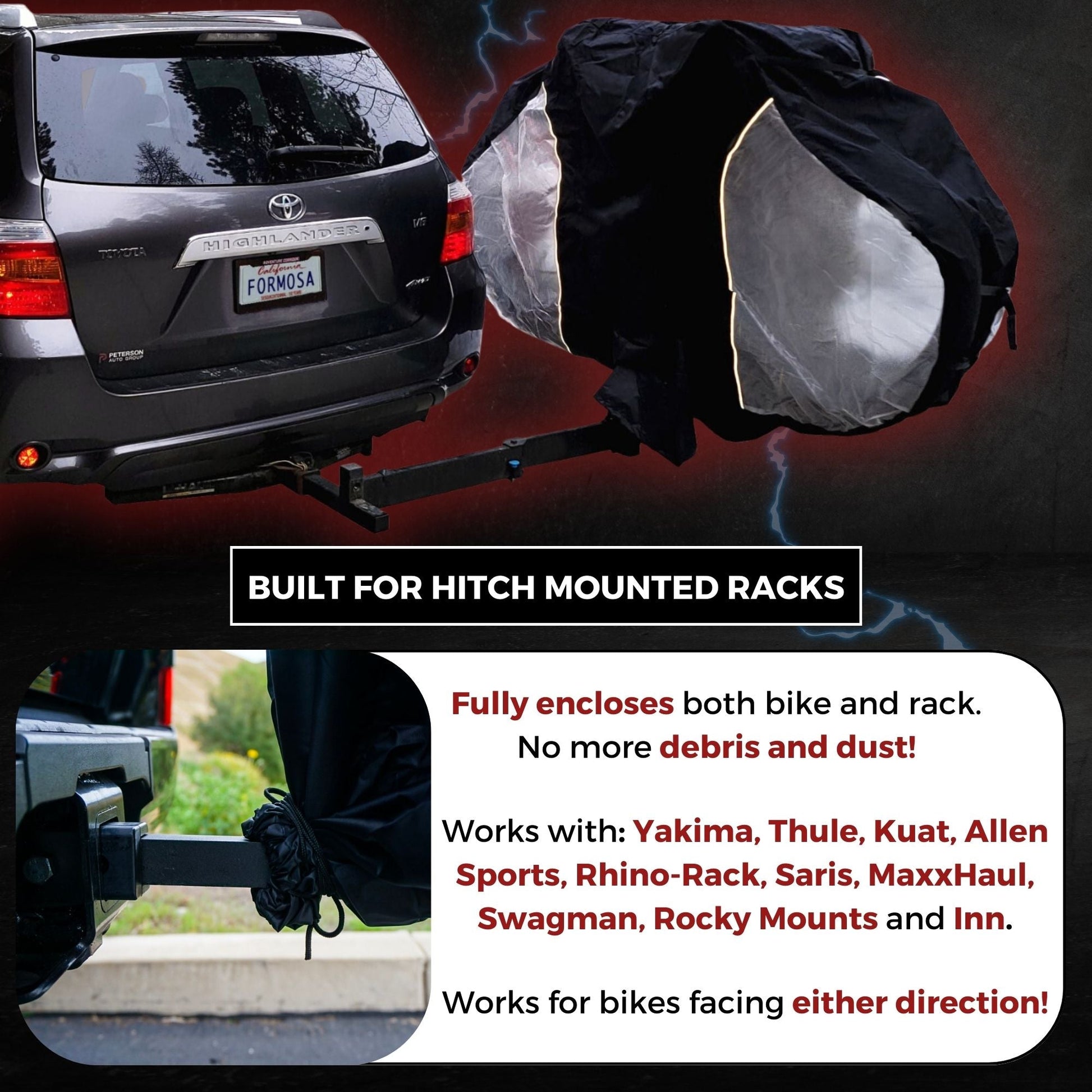 Lightweight Quad Bike Rack Cover For Transport (Fits 3-4 Bikes) Extra Large Translucent Ends