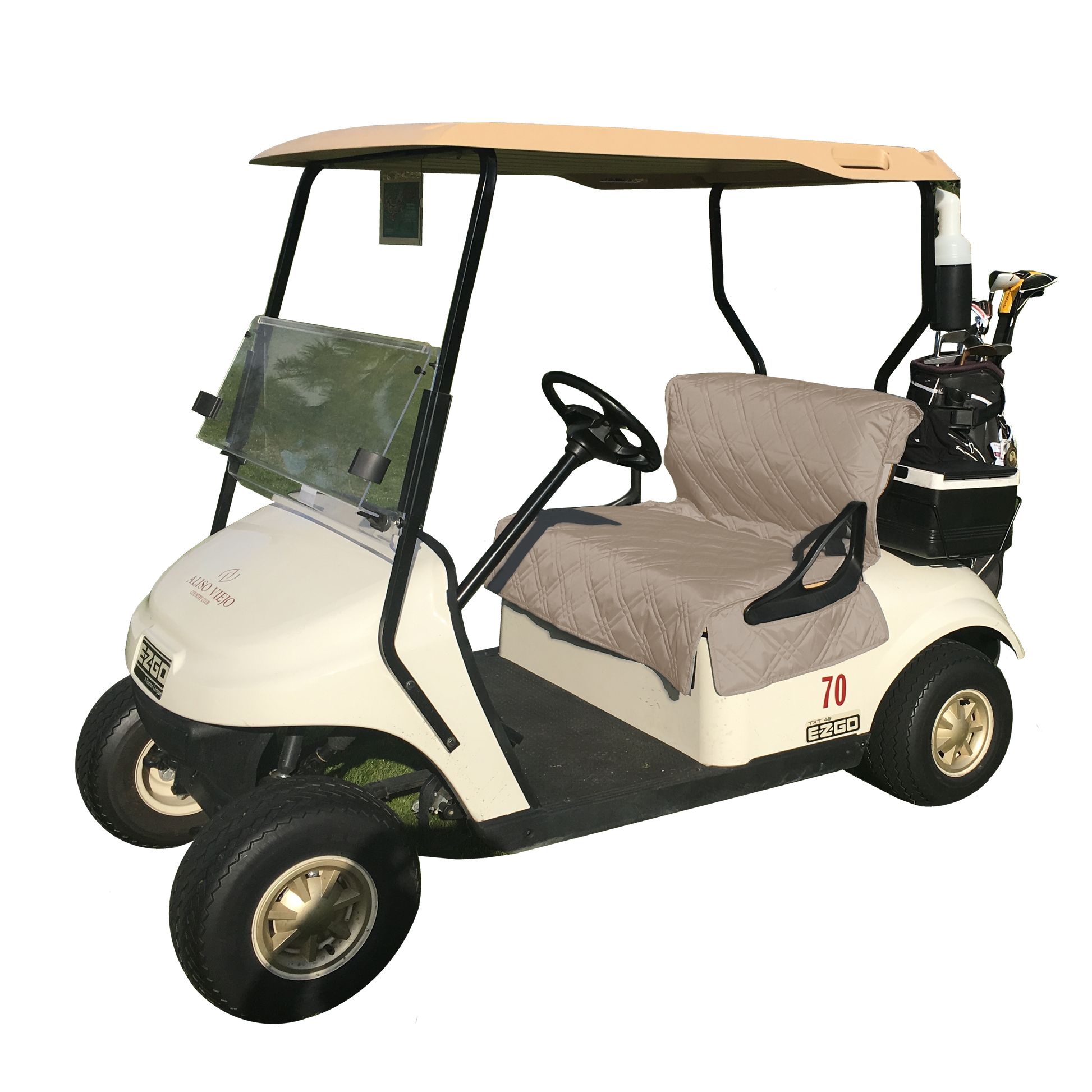 Reversible Golf Cart Seat and Back Cover, Black and Taupe