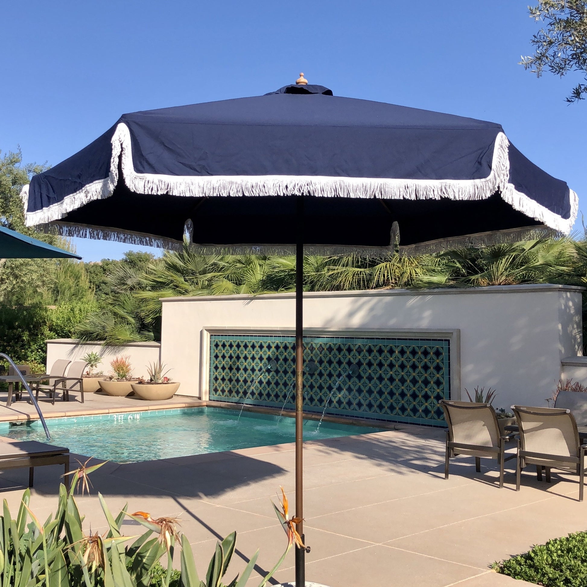 9ft Market Patio Umbrella 6 Rib Replacement Canopy w/ Fringe Valance