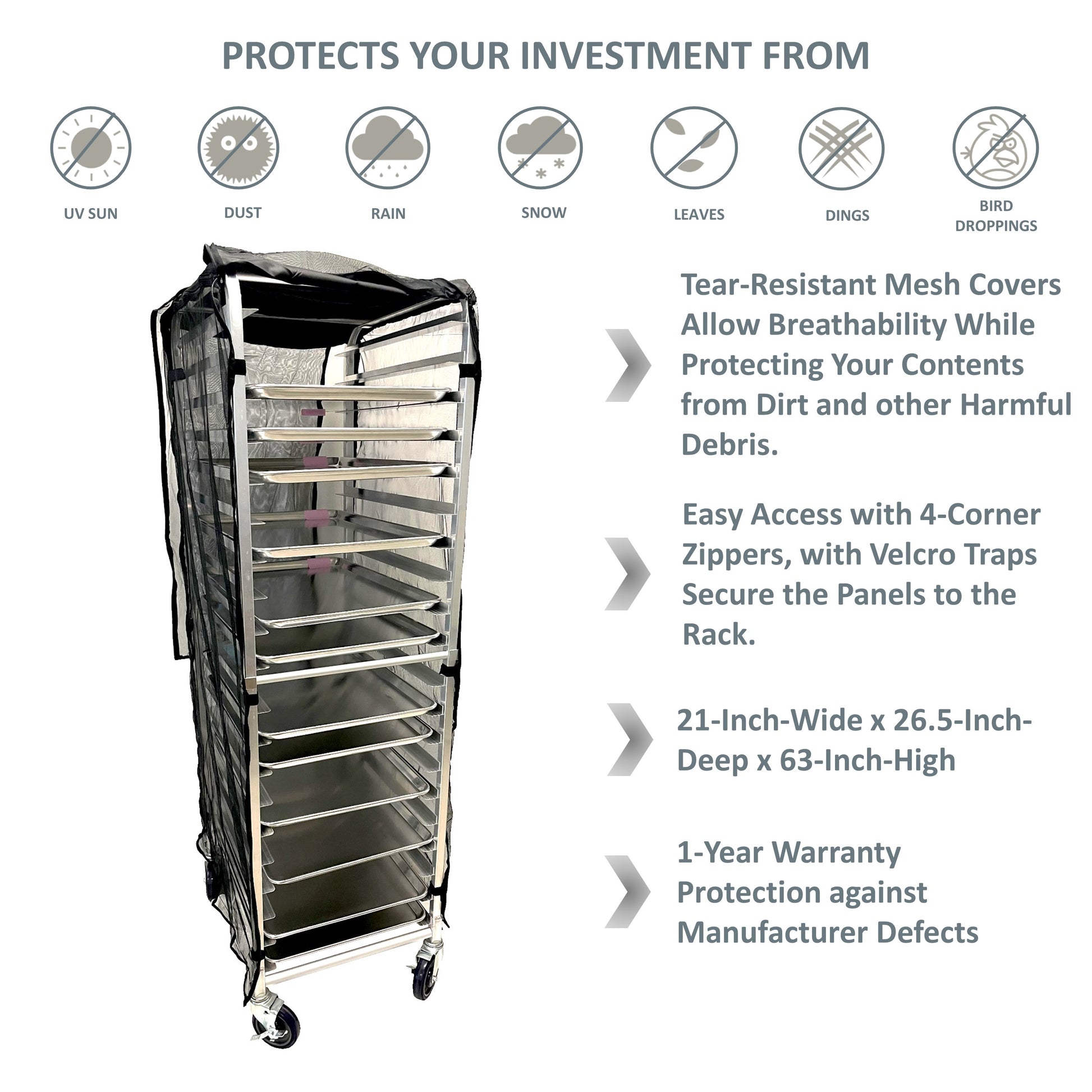 Bun Rack Cover, 21"W x 26.5"D x 63"H