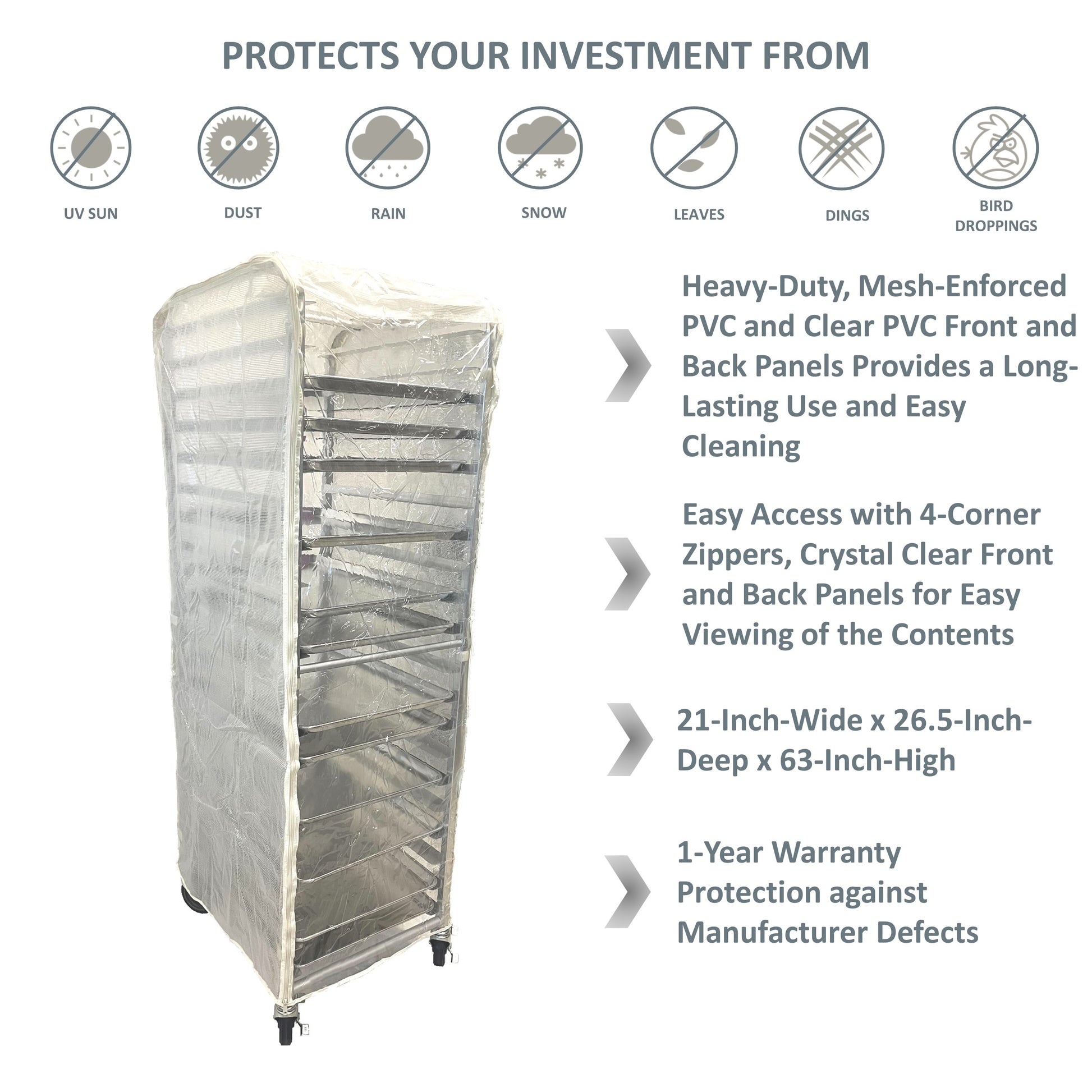 Bun Rack Cover, 21"W x 26.5"D x 63"H