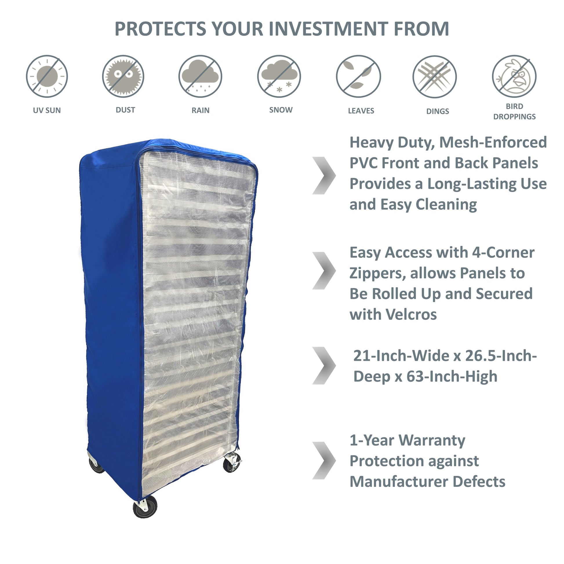 Bun Rack Cover, 21"W x 26.5"D x 63"H