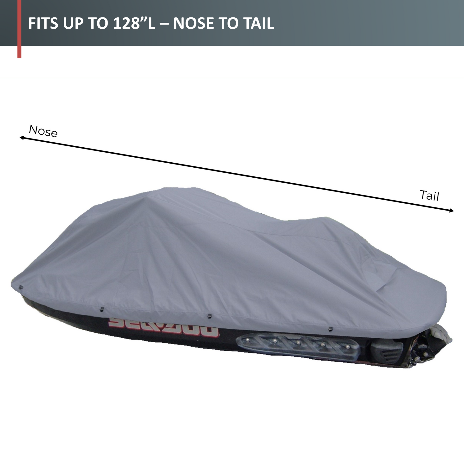 Jet Ski Personal Watercraft Cover fits up to 120-140 inches Long - Grey