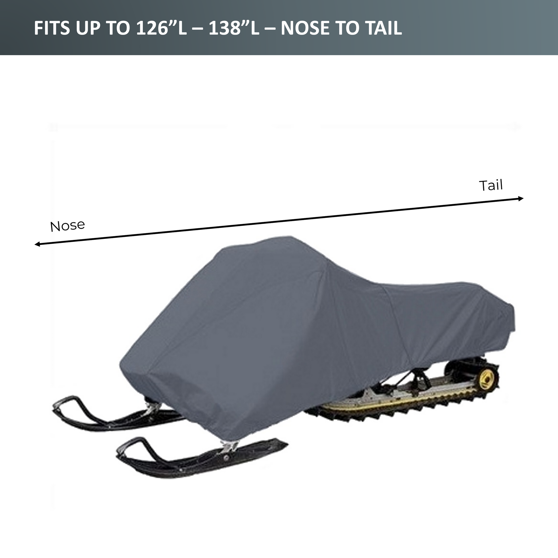 Funda de almacenamiento para motos de nieve, se adapta a longitudes de hasta 125 a 138 pulgadas.