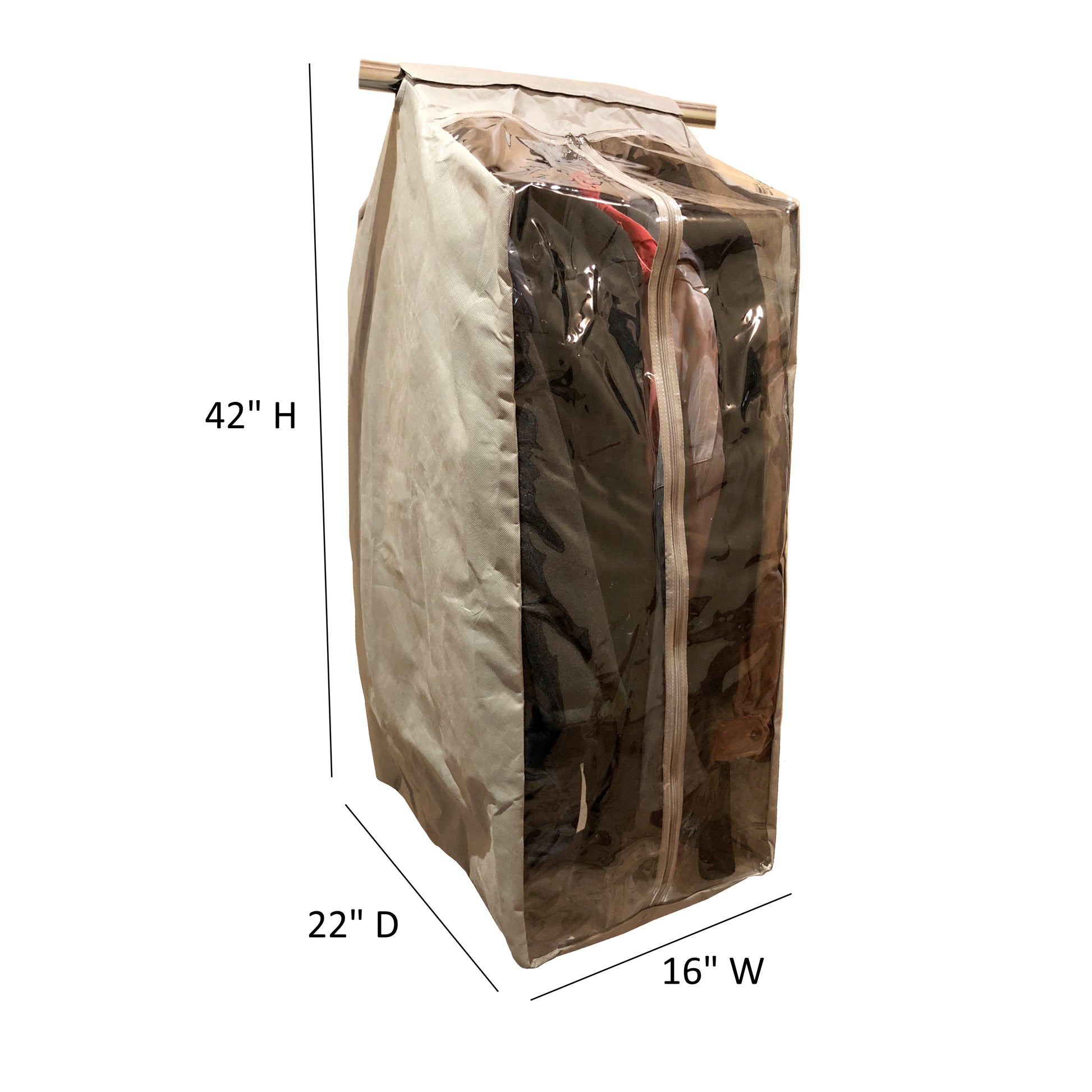 Fully Enclosed Garment Rack Bag Closet Rod Cover in Beige