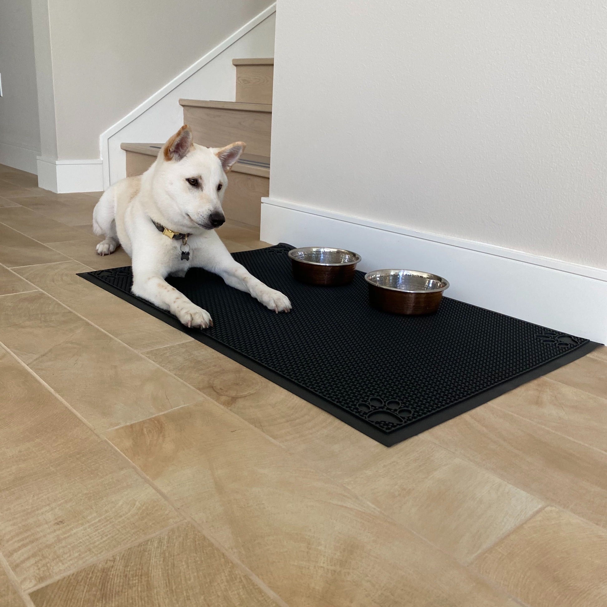 Pet Feeding Non-Slip Mat Waterproof For Water or Food Bowl Large 23"L x 36"W in 3 Colors (Jet Black, Slate Grey, Latte)