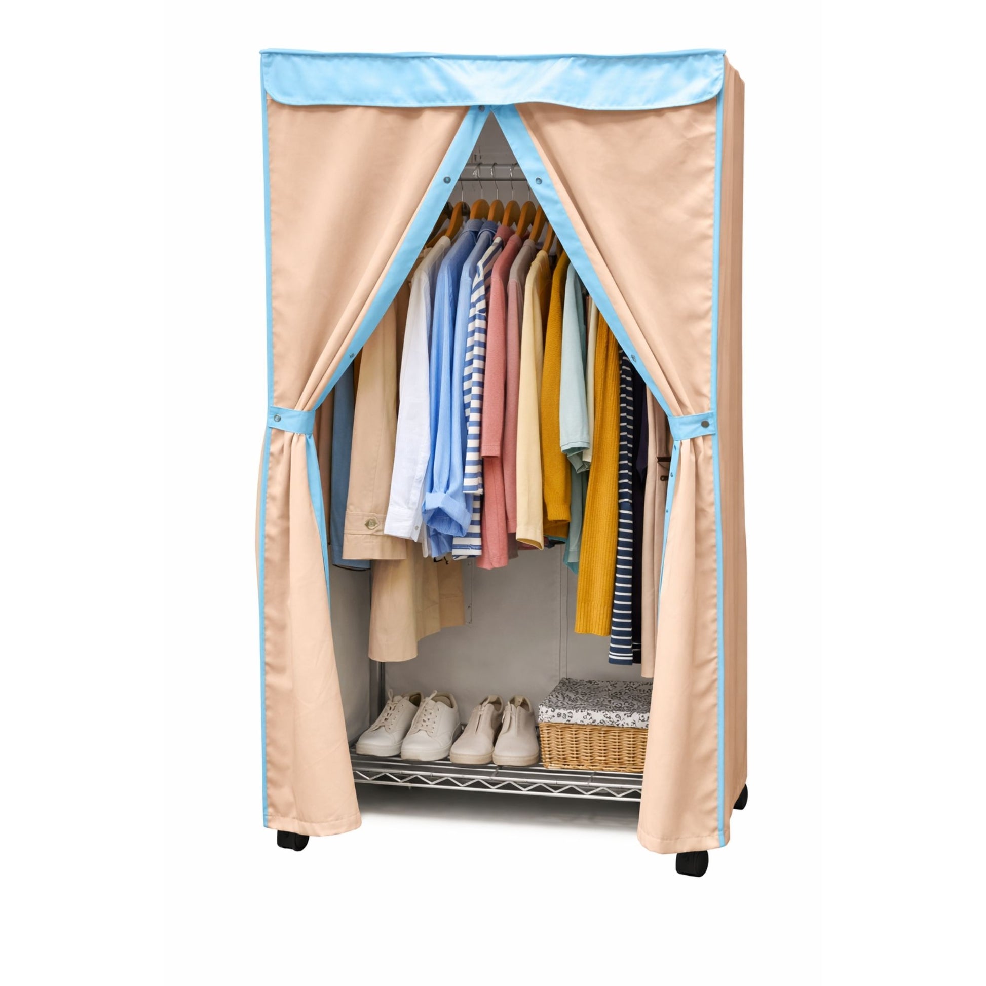 Portable Garment Rack Cover 48"W x 18"D x 75"H Khaki with Blue Trim