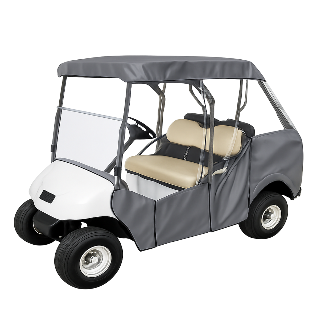 Carrito de golf de techo corto para 4 pasajeros, 58" de largo, 3 lados, cubierta frontal abierta, gris