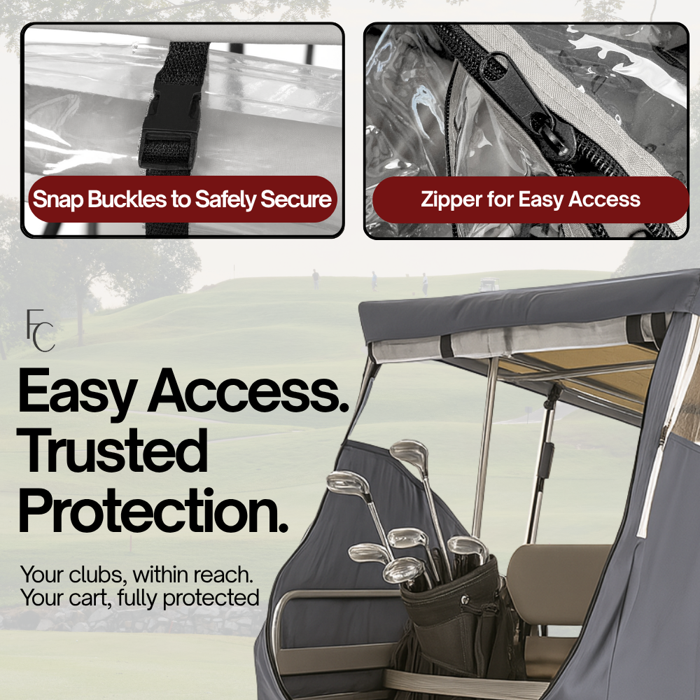 Carrito de golf de techo corto para 4 pasajeros, 58" de largo, 3 lados, cubierta frontal abierta, gris