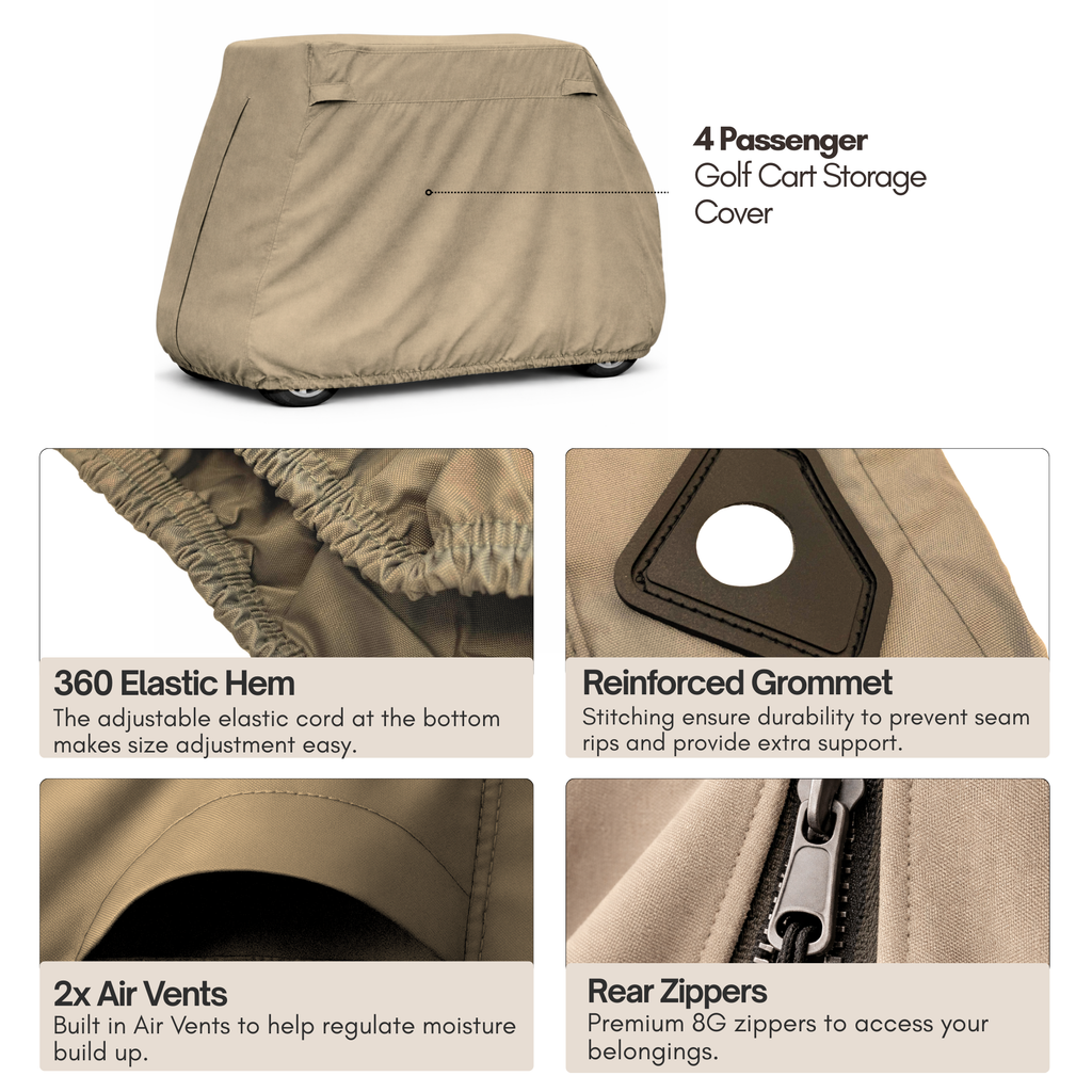 Golf Cart Storage Cover for EZGO, Club Car & Yamaha for 2, 4, and 6-Passenger Carts (Fits Roofs 58"–140")