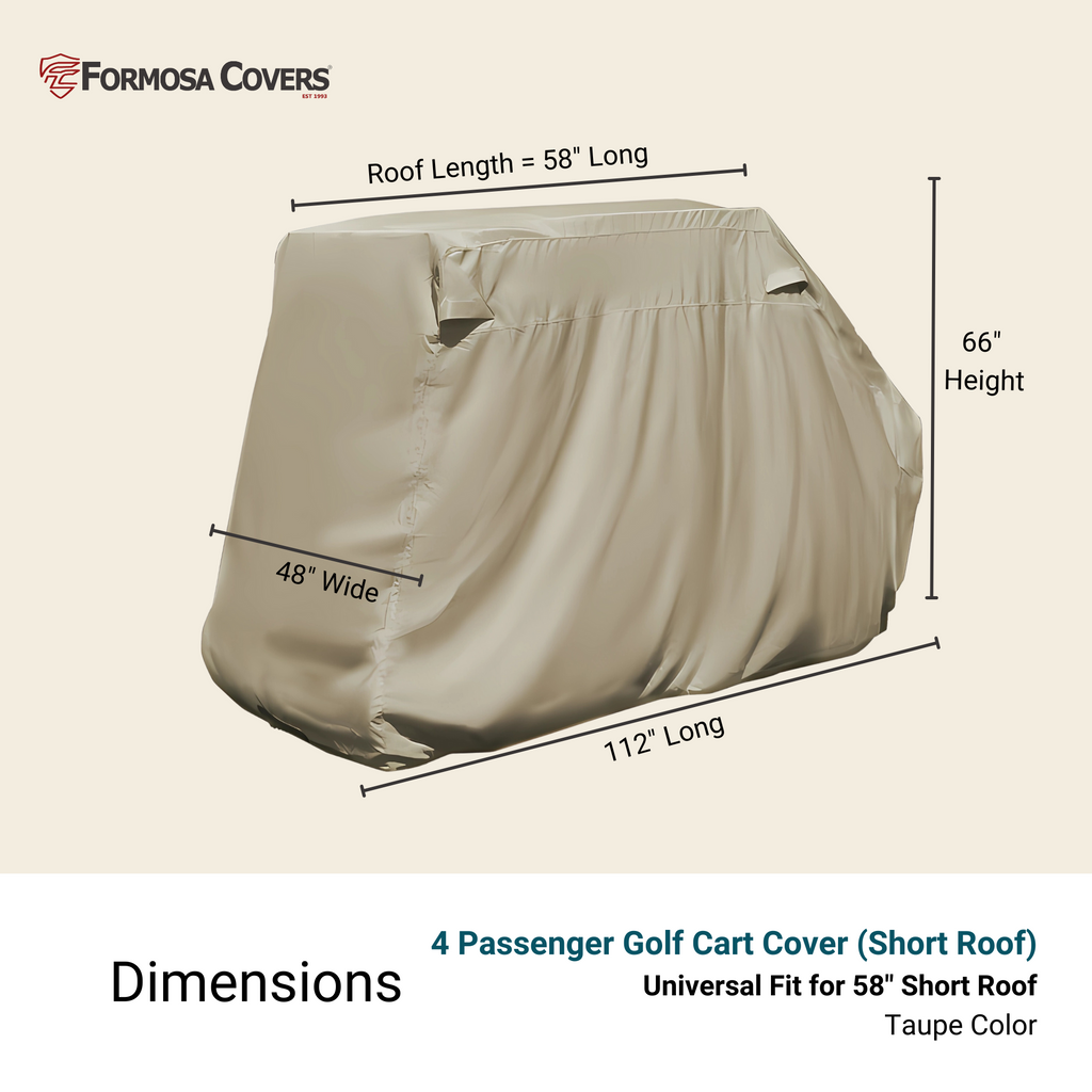 Golf Cart Storage Cover for EZGO, Club Car, Yamaha G (Short Roof, 58"L) - 4 Passenger - Taupe